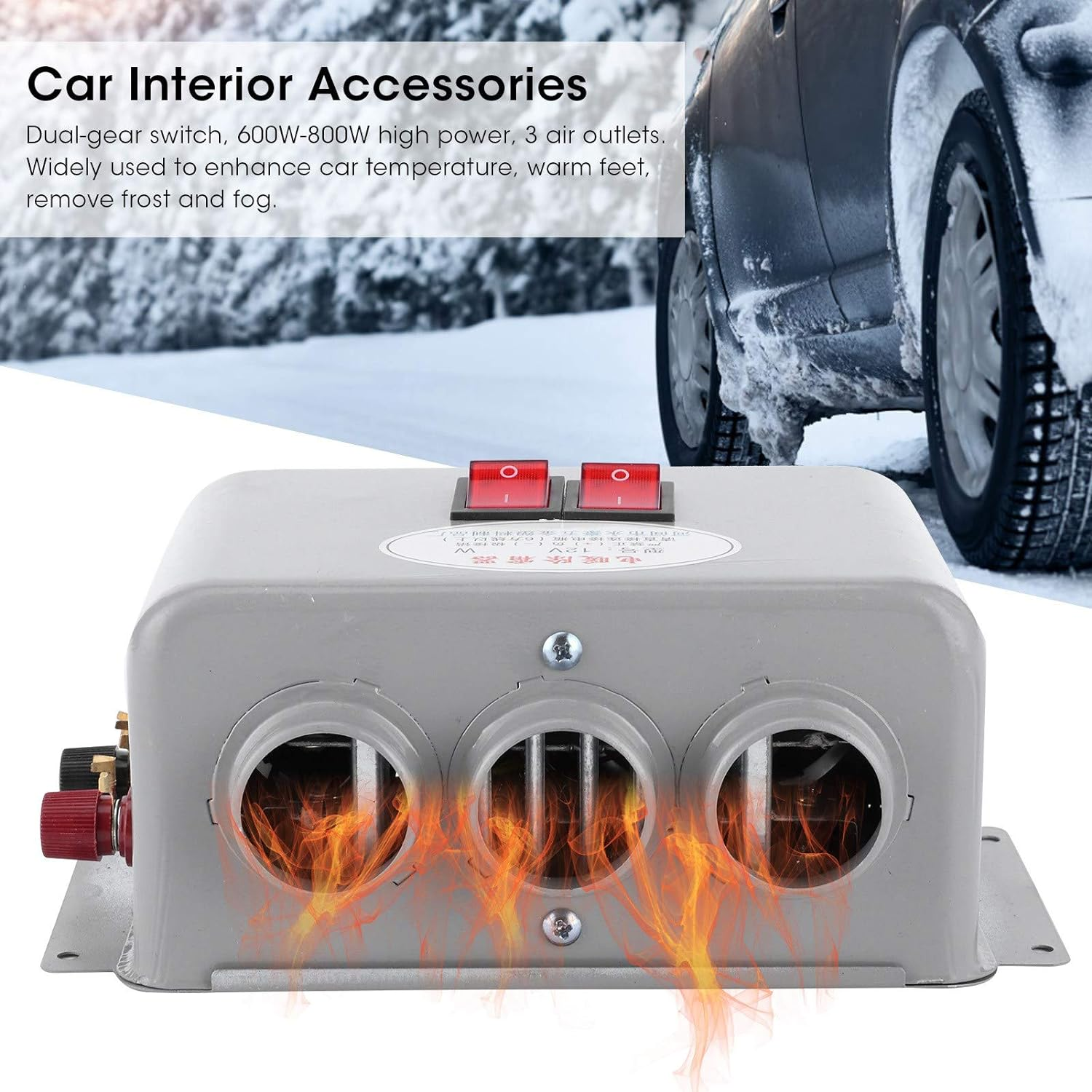 Akozon 12V Compact Car Heater 3 Hole 600W?800W Winter Fast Heating Warmer Frost Removing Low Noise