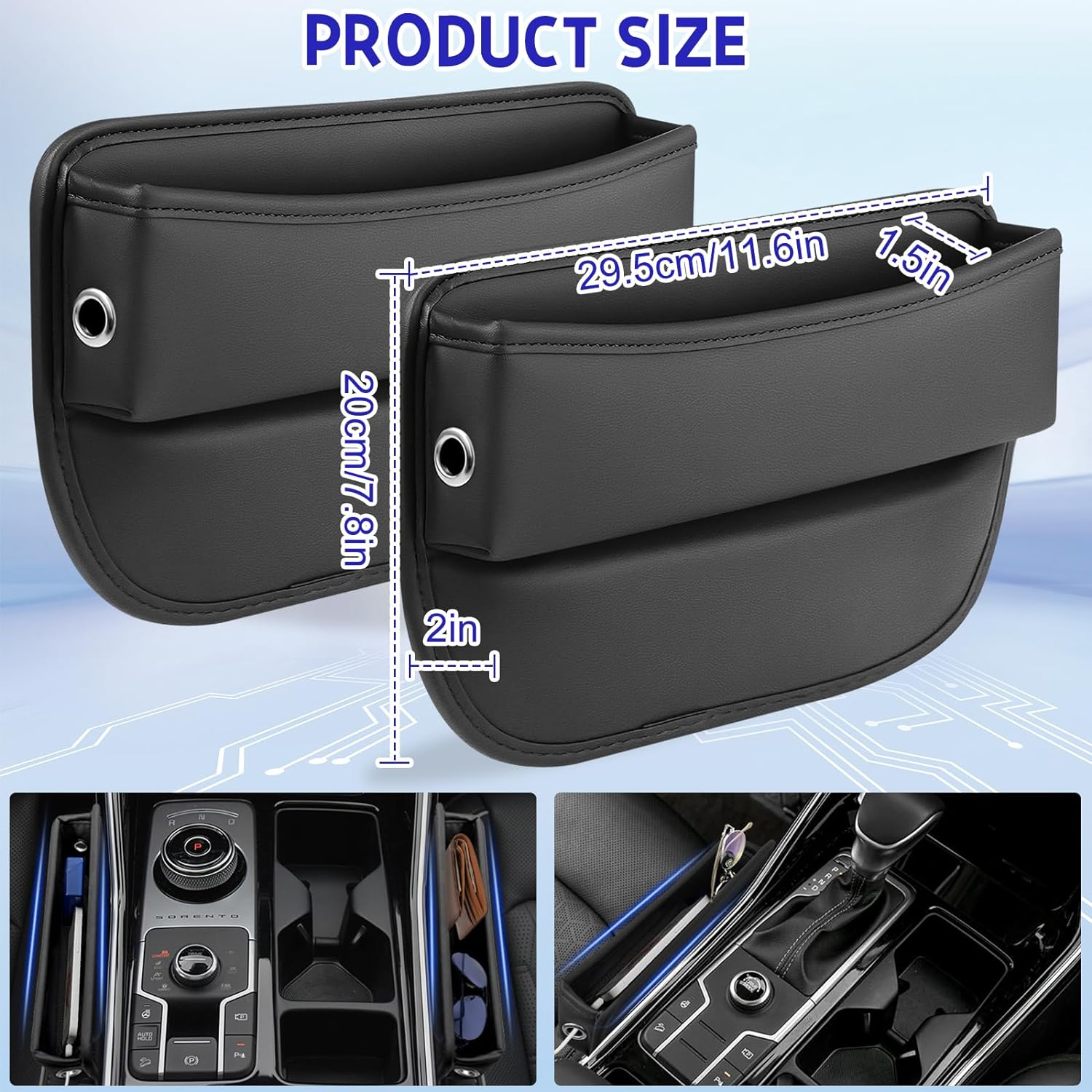 Car Seat Gap Filler, 2Pack PU Leather Auto Console Side Storage Boxes, Car Front Seat Gap Organizer, Dropping Blocker Bag Interior Accessory for Phone Sunglasses Keys Cards