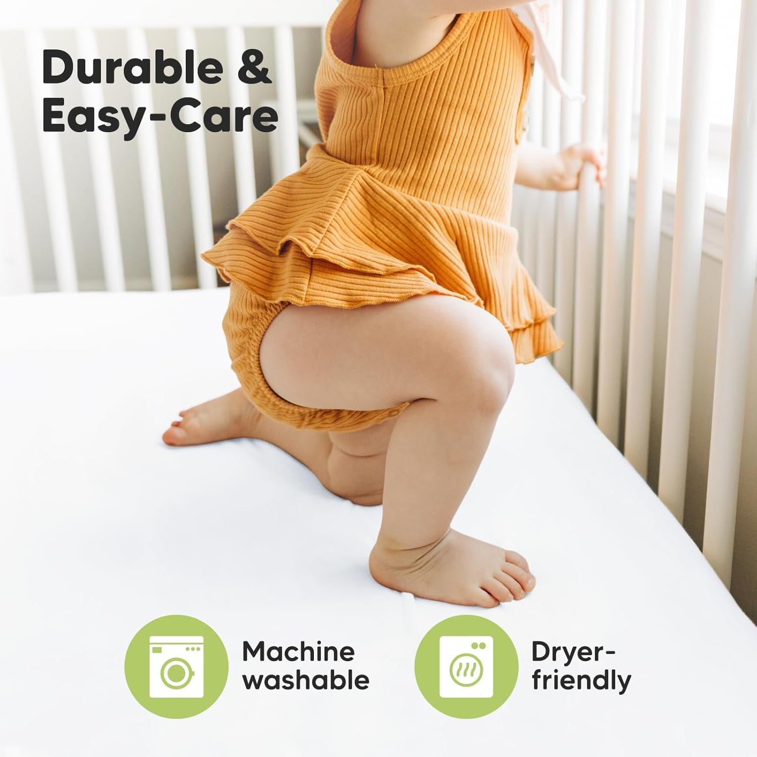 2-Pack Bamboo Cot Sheets for Boys, Girls - Jersey Fitted Cot Sheet, Organic Baby Cot Sheets Neutral, Cot Mattress Sheet, Toddler Bed Sheets, Baby Sheets for Cot, Unisex Cot Fitted Sheet (Soft White) - Aloe image number 7