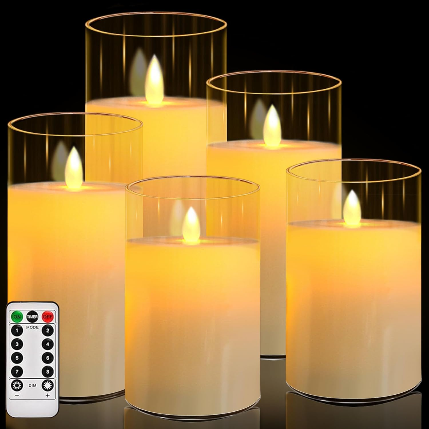 FRNYFREL Led Flameless Candles, Battery Operated Candles, Acrylic Flickering LED Pillar Candles with Remote Control and Timer, 3D Wick, D3" Xh4" 4" 5" 5" 6", Set of 5 image number 6