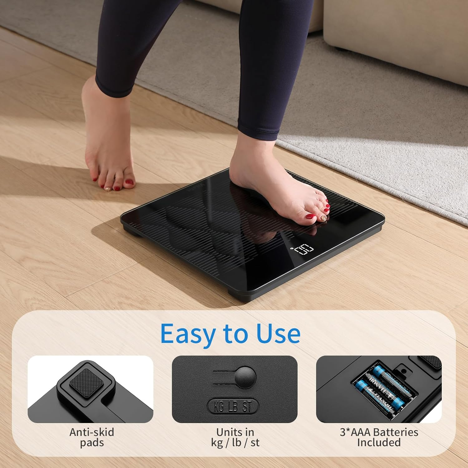 Vitafit Amazing 300Kg Smart Bathroom Scales in 0.05Kg, High Accuracy Assured by Digital Scale Professional Factory since 2001, Large Platform with 8Mm Non-Slip Tempered Glass, LED, Black image number 2