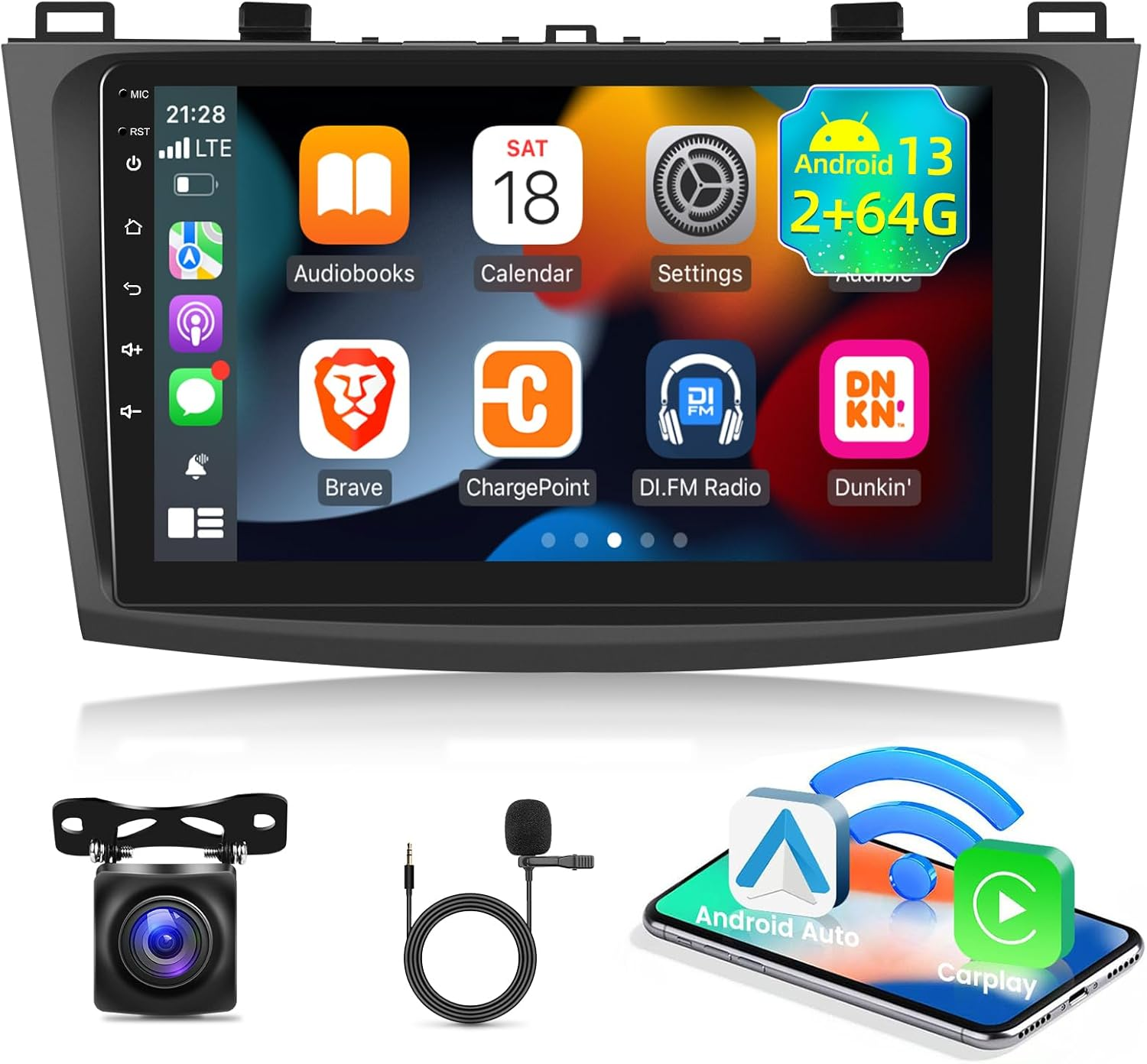 EKAT [2G+64G] Car Radio for Mazda 3 2009-2013, Android 13 Touch Screen Car Play Stereo, Carplay/Android Auto/Eq Audio/Swc/Bluetooth