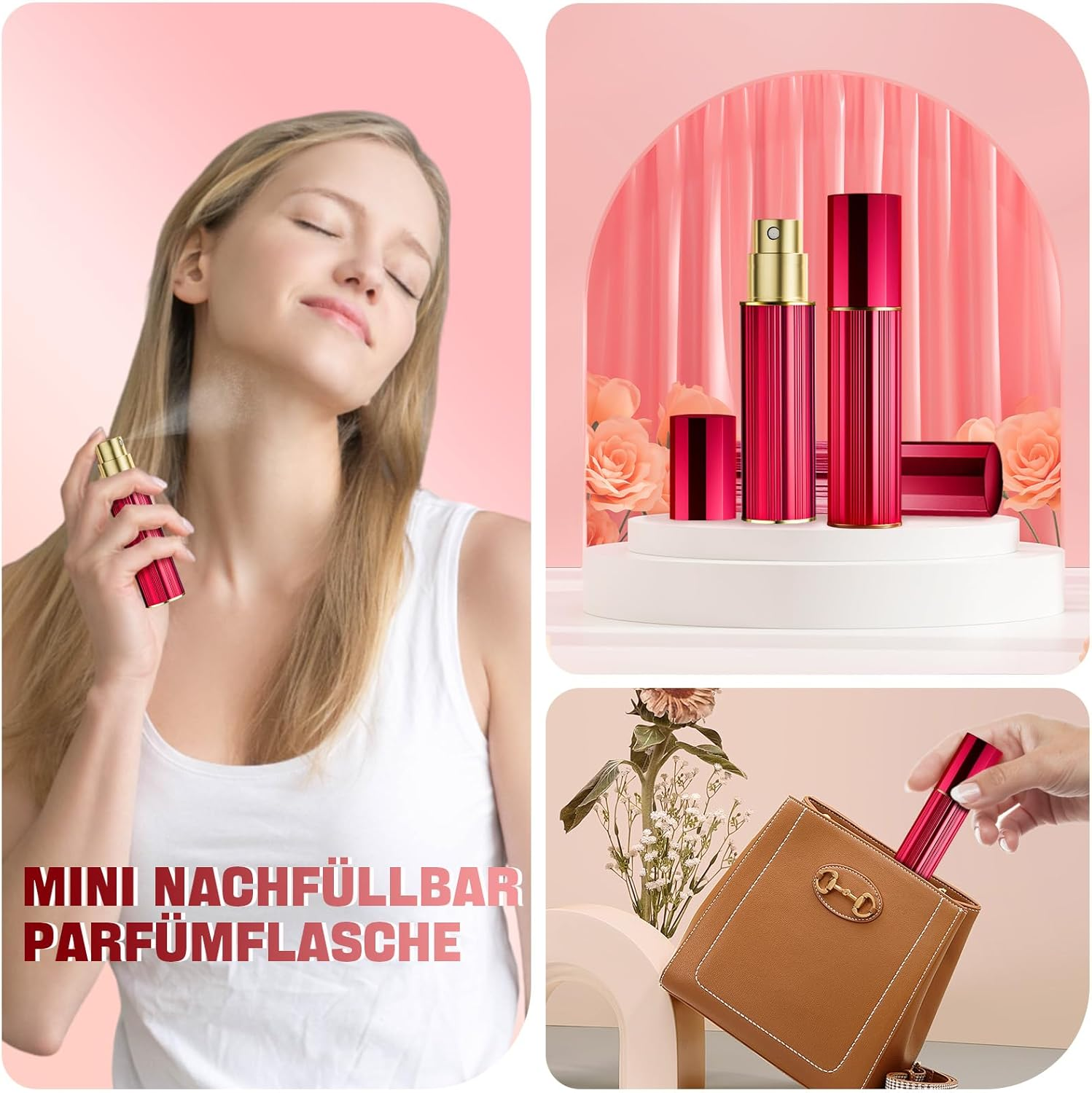 JOOMOKO Perfume Atomiser Refillable, 10 Ml Perfume Bottle, Empty Perfume Atomiser for Travel, Empty Perfume Atomiser Spray Bottle for Travel on the Go (Red) image number 4