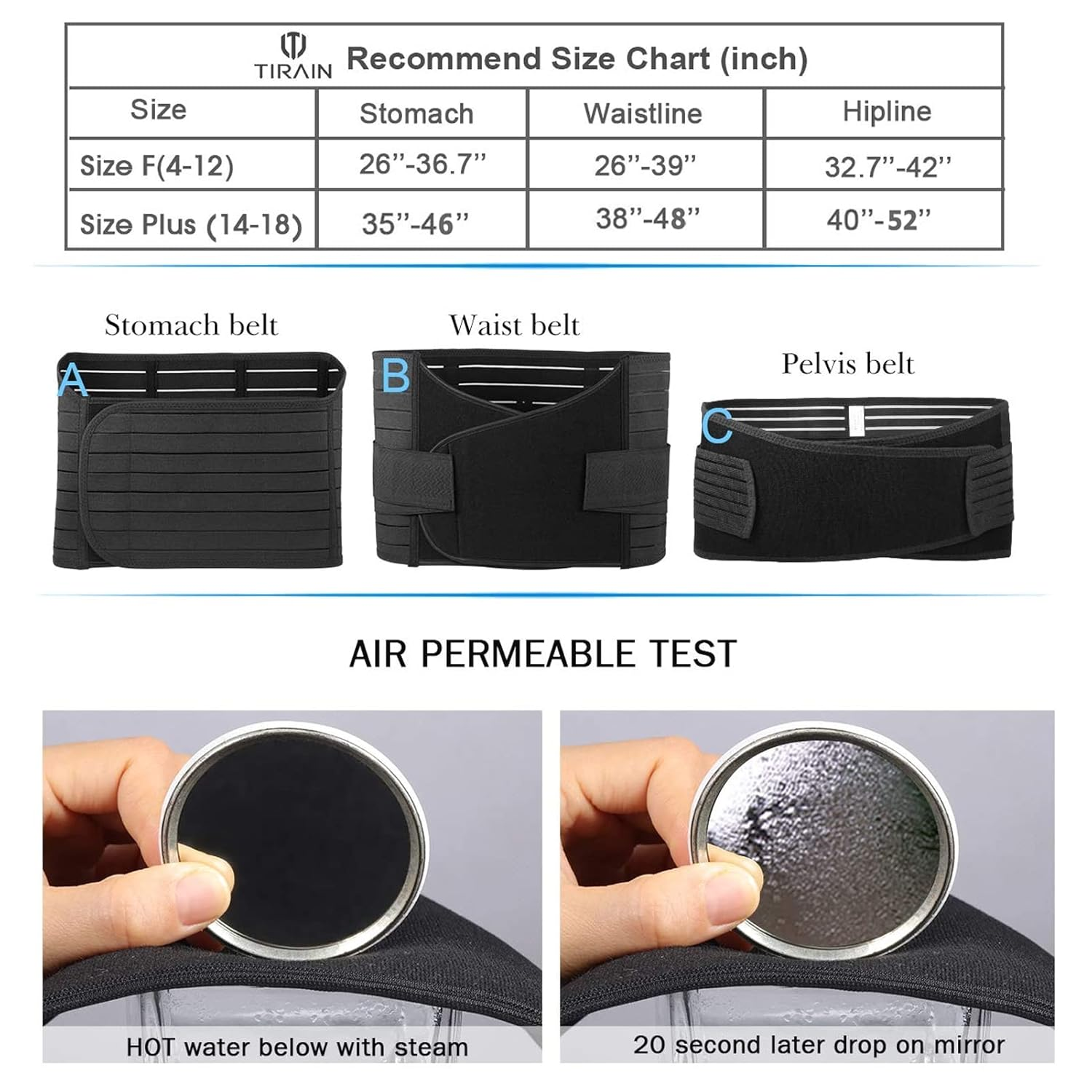 Tirain 3 in 1 Postpartum Support - Recovery Belly/Waist/Pelvis Belt Shapewear (One Size (US 4-12), Black)