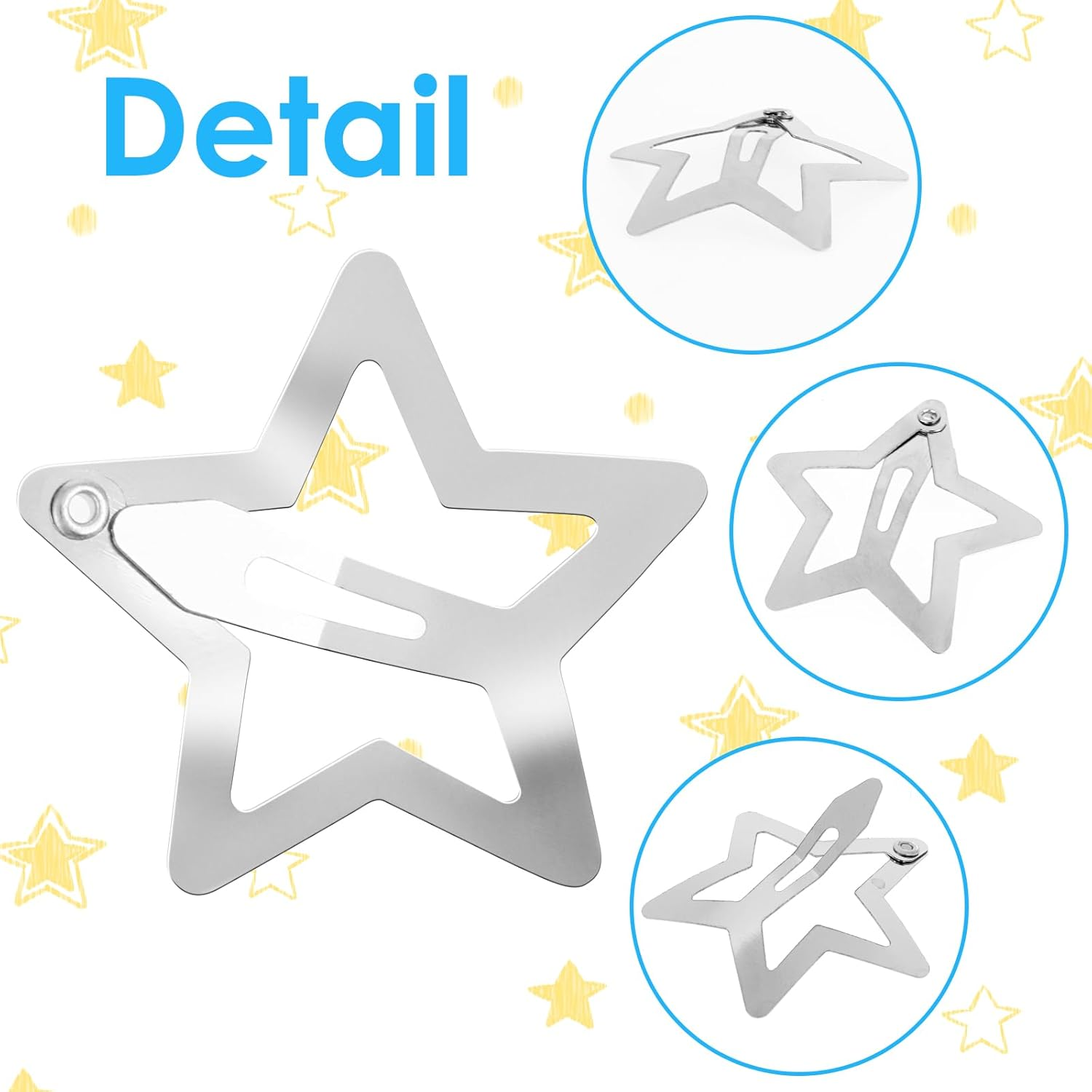 Qianyu 20 PCS 1.22" Star Hair Clips for Girls Non Slip Star Hair Barrettes Y2K Silver Metal Hair Accessories Kawaii Snap Kids Women Decoration Face Wash Clip Decoration image number 4