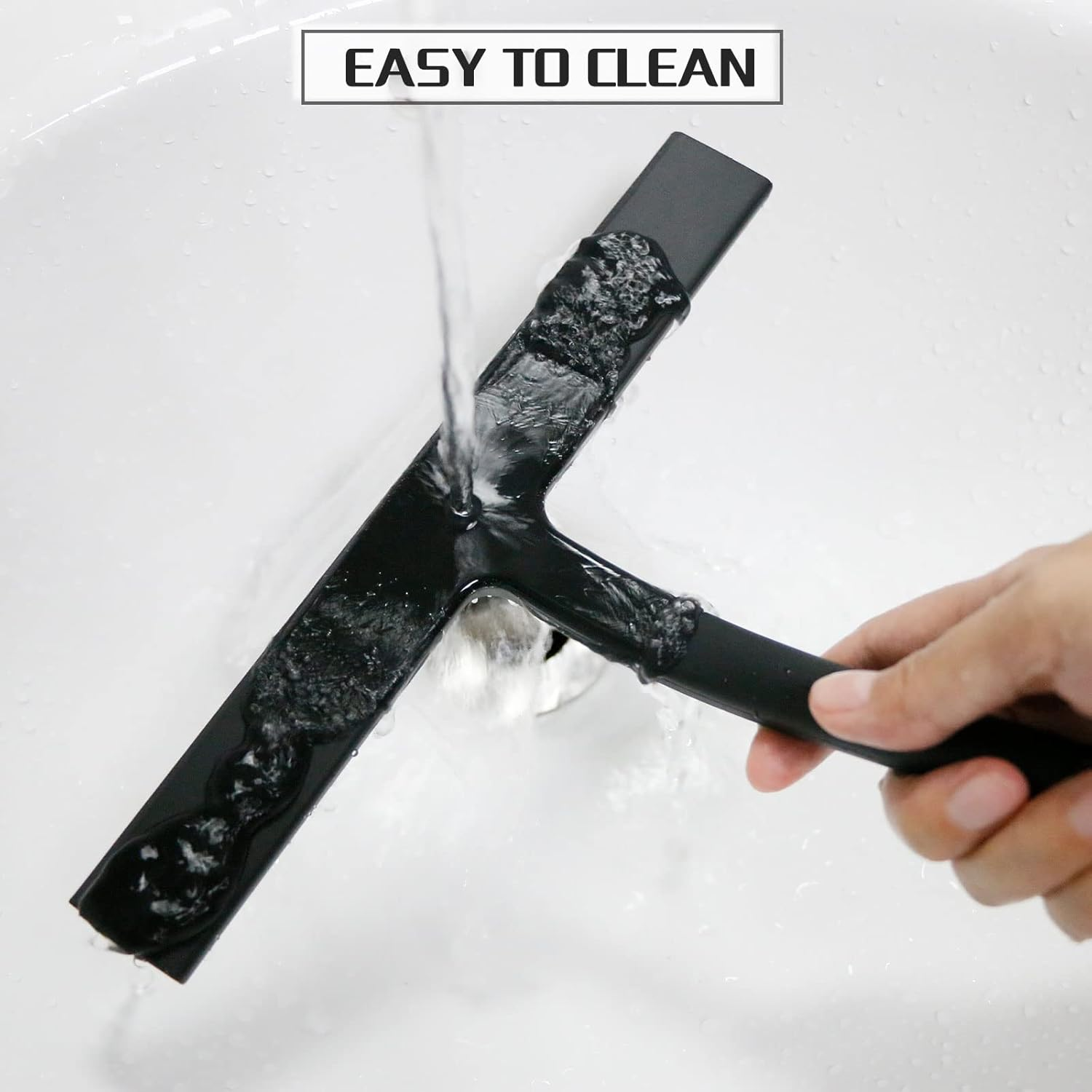 EDATOFLY Shower Squeegee, Window Squeegee Glass Cleaning Silicone Shower Squeegee with Hook Squeegee for Window, Shower Door, Glass, Mirror, Tile (Black) image number 3