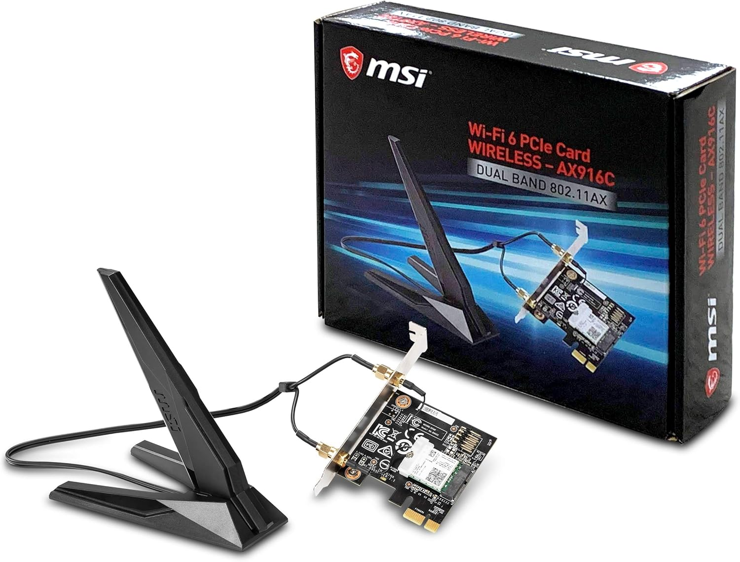 MSI Dual Band AX 200 Wifi 6 Bluetooth 5.0 Long Range Wireless MU-MIMO Pcie Network Adapter Card (AX905C)