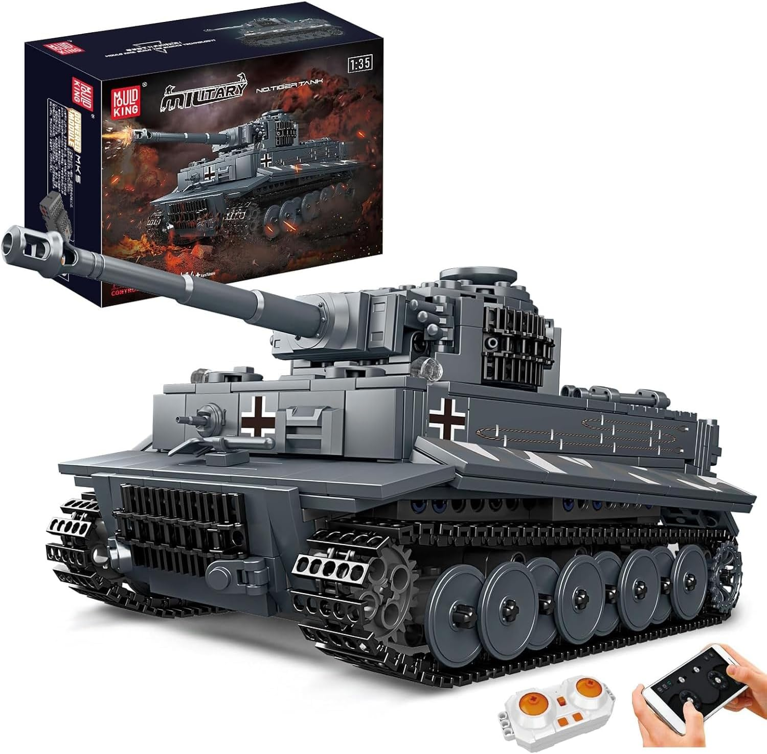 Mould King Tiger Tank Building Blocks Set, Remote Control Military Vehicle Construction Kit, Adult Collectible Model Tanks, Gifts Toys for Boy(800 Pieces)