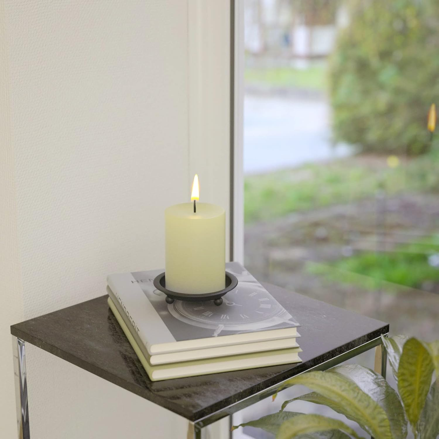 Matte Black Iron Candle Plate, Set of 2, Metal Saucer Style Candle Holder for Pillar/Scented/Flameless/Ball Candles, Decorative Candle Stand for Table Centerpiece image number 3