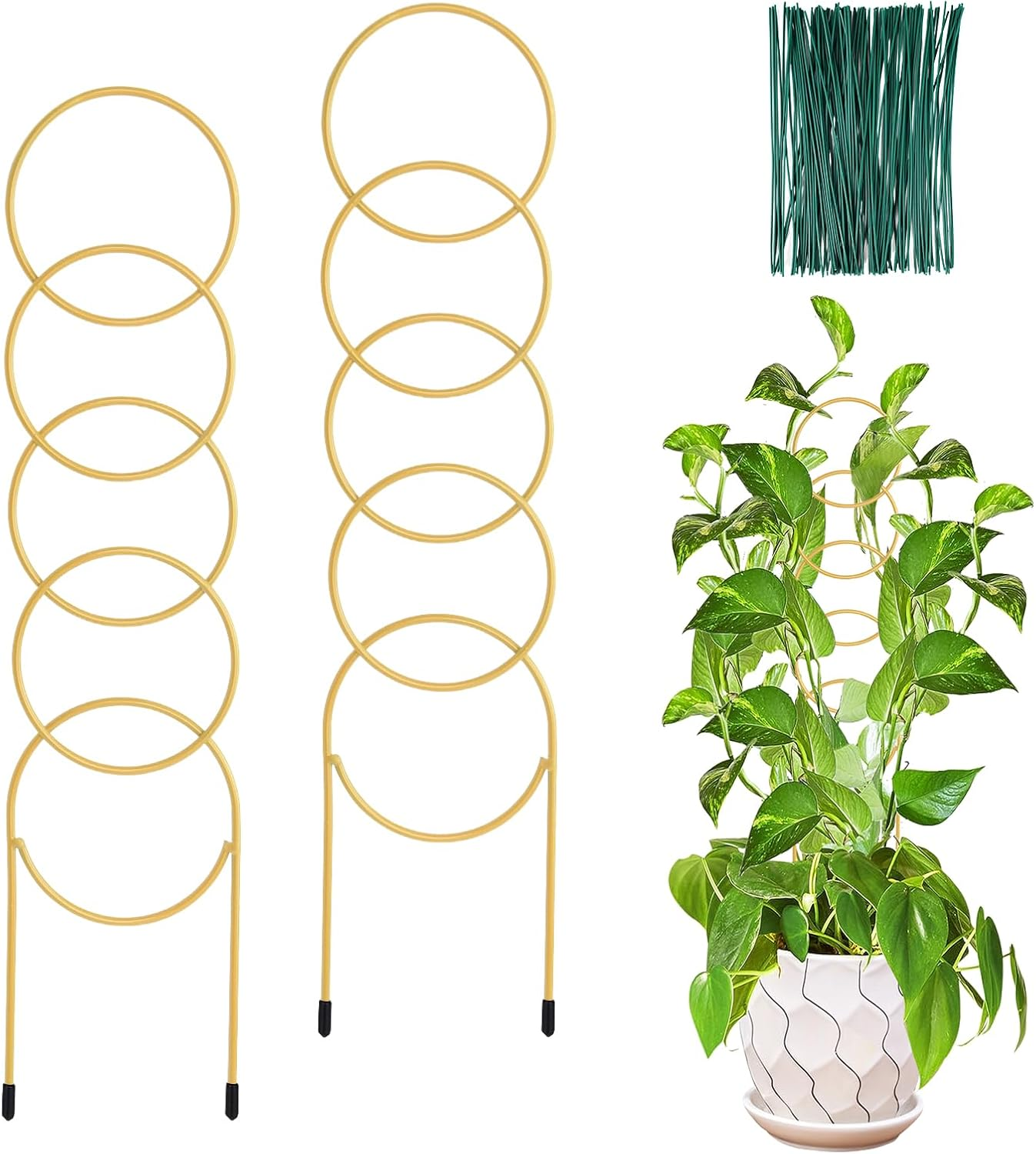 17.5 Inch Indoor Plant Trellis for Climbing Plants,Metal Trellis,Small Garden Trellis for Potted Plants,Plant Stakes for Indoor Plants Accessories Hoya,Flower,Plant Support (Golden-Metal)