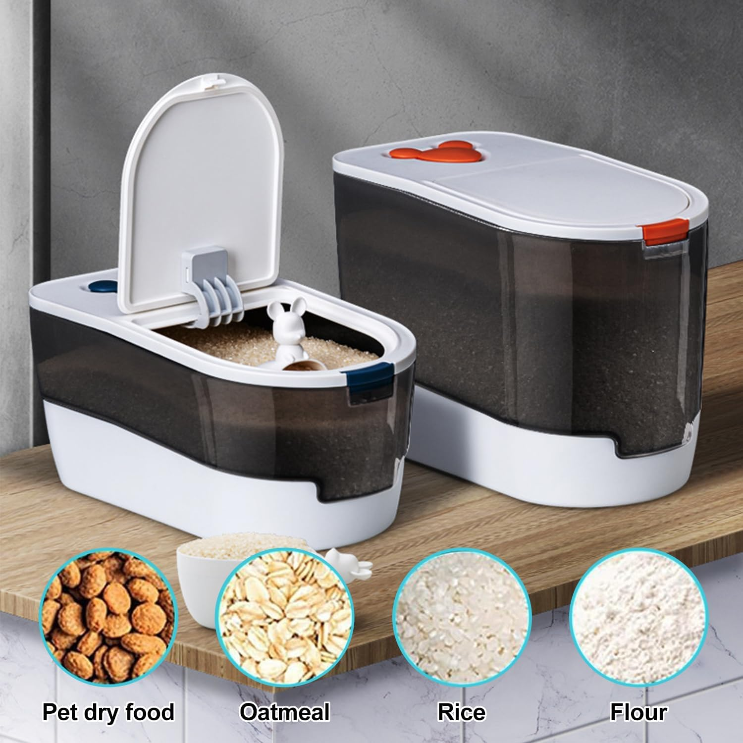 Peiqi Pet Food Storage Container, Airtight Pet Food Storage Container with Measuring Cup, Plastic Cat & Dog Food Storage Bins, Ideal for Rice Cereal Flour Pet Food 11 Lb, Keep Dry Food Fresh (5KG) image number 2