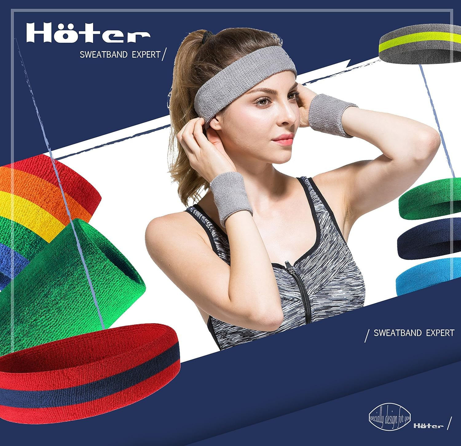 Hoter Thick Solid Color Sweatband Set(1 Headband + 2 Wristbands)