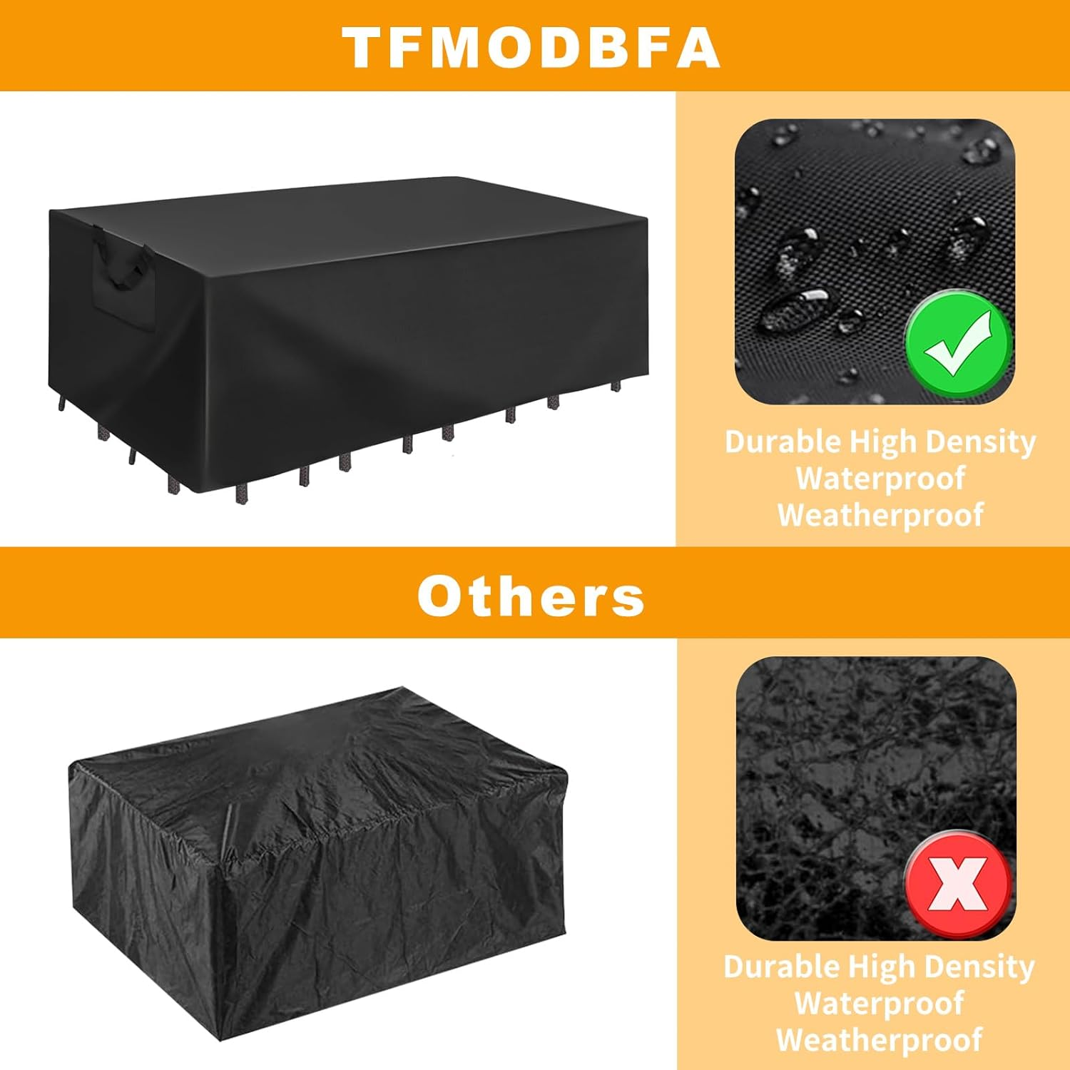 Patio Furniture Cover Waterproof 110''X83''X28'' / 279X210X71Cm Large Outdoor Furniture Cover Heavy Duty 420D Oxford Cloth Weatherproof Garden Dining Table Chair Set Cover, Black image number 6