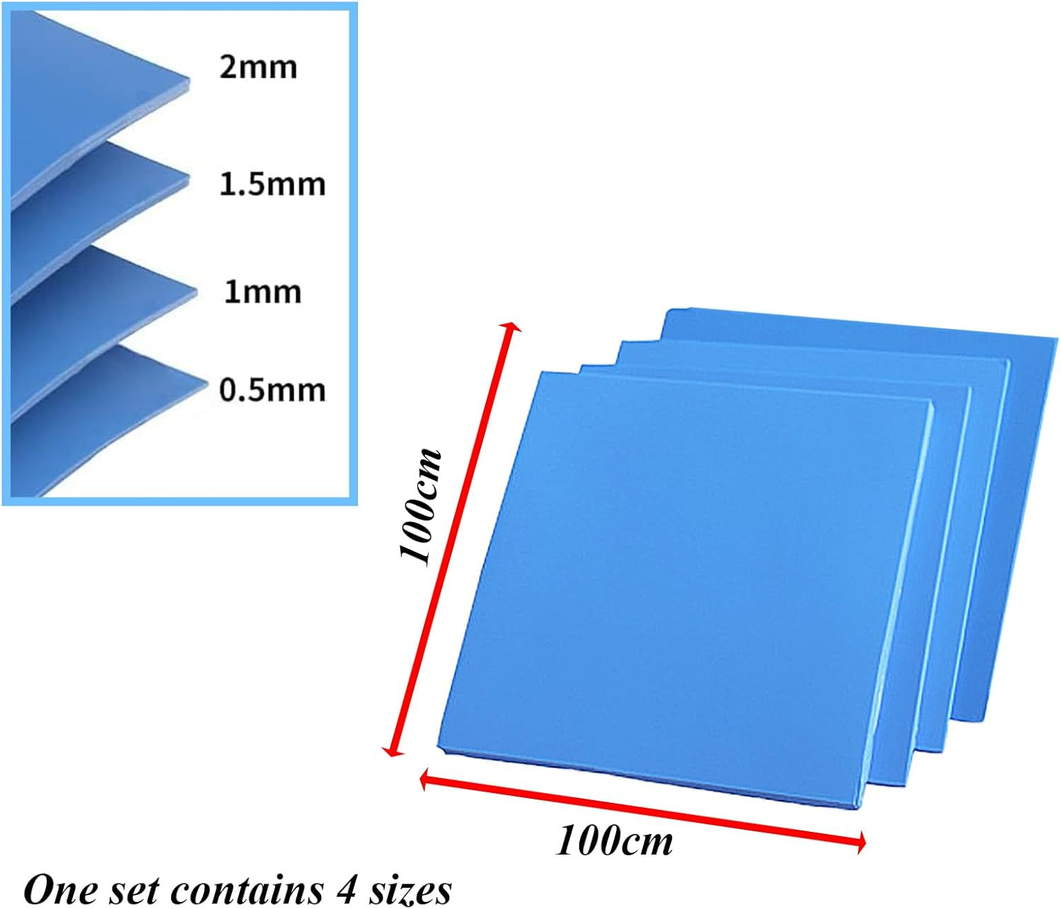 Luojinluoda 4 Pack Thermal Pad Set 100X100X0.5Mm/1Mm/1.5Mm/2Mm Thickness Options, High Temp Resistant Silicone Grease 6.0W/Mk for PC Laptop Heatsink CPU GPU SSD IC LED Cooler image number 2