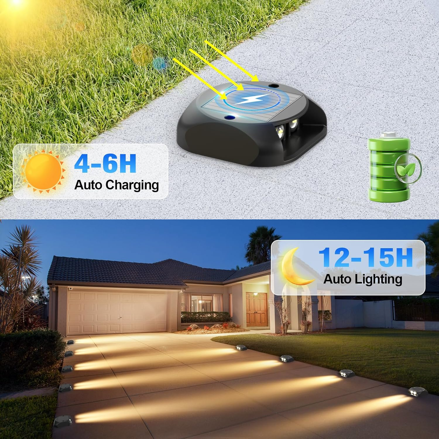 Quntis Solar Decking Lights 4 Pack, Warm White Solar Ground Light IP65 Waterproof, Pressure Resistant 3 Tons Driveway Dusk to Dawn Stair Lights for Lawn Patio Walkways Sidewalk Front Door Driveway image number 3