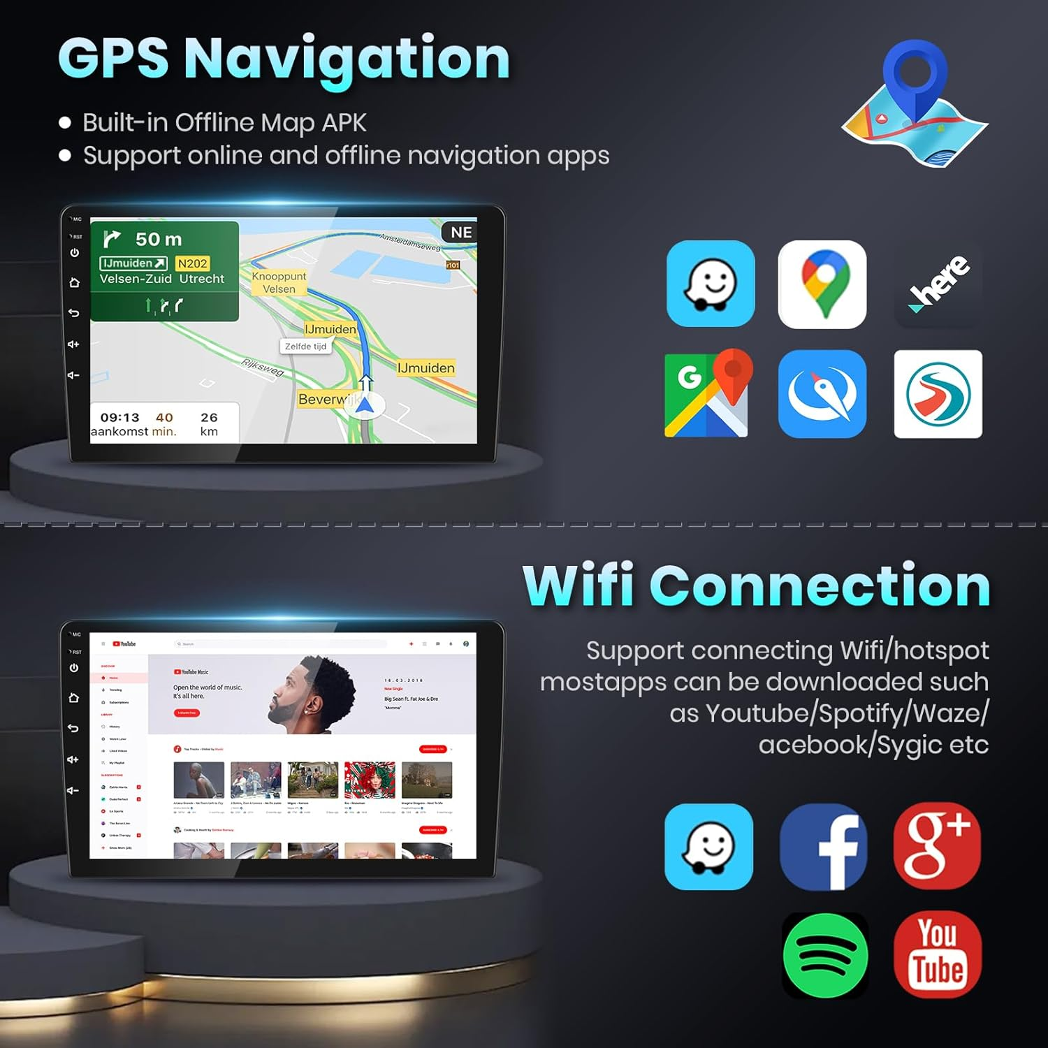 【Hifi 16EQ】 for IS250 IS300 IS200 IS220 IS350 2005-2012 Android Car Stereo with Wireless Carplay Android Auto, Podofo 10.1Inch 1080P HD IPS Touch Screen Car Radio Bluetooth GPS Wifi SWC Backup Camera image number 3