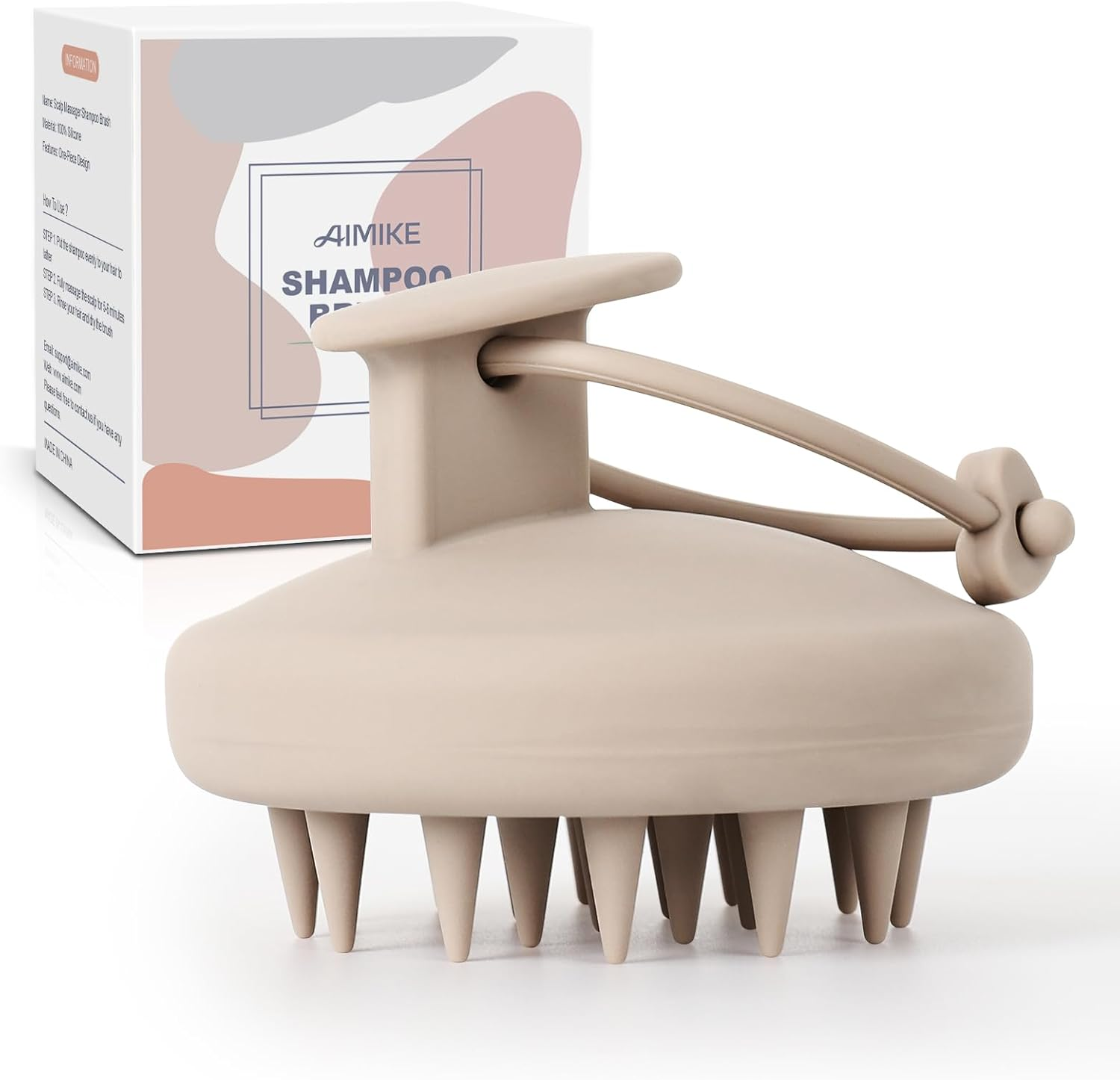 AIMIKE Scalp Massager Shampoo Brush, Soft Silicone Hair Scrubber for Washing Hair, Dandruff Removal & Scalp Scrubber Hair Growth Stimulator, Scalp Brush/Exfoliator Brush on Dry & Wet Scalp - Pink