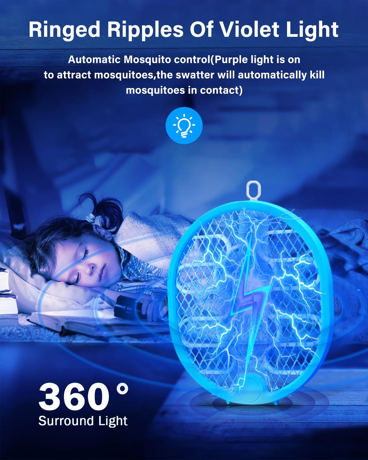 STORMHERO Electric Mosquito Swatter, Bug Zapper Racket Fly Swatter, 2IN1 Foldable Mosquito Trap Fly Killer, 4000V Bug/Mosquito Repellent with 3-Mode USB Rechargeable for Indoor&Outdoor, Garden&Camping image number 4