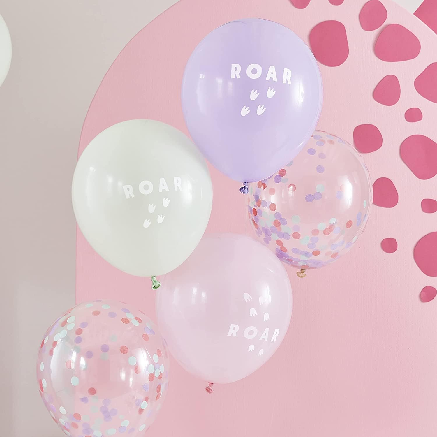 Ginger Ray Dinosaur Pink, Lilac and Pastel Green Roar Balloon, 30 Cm Diameter (5 Pieces) image number 5