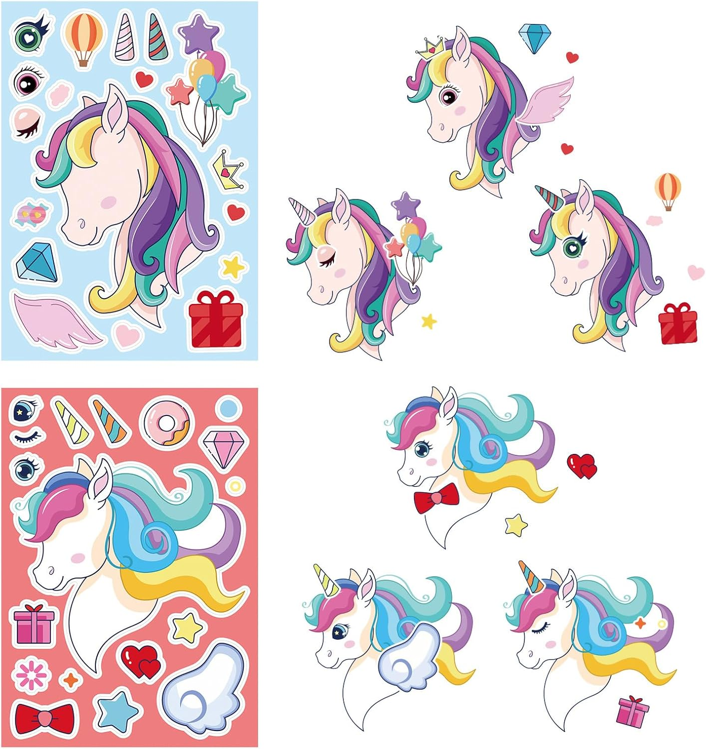 8 Sheets Kids Unicorn Sticker-Crafts Activities, Make Your Own Unicorn Stickers for Kids Rewards, Holiday Party Bag Fillers, Bottle Decorations, Birthday Gifts, Party Favors image number 1