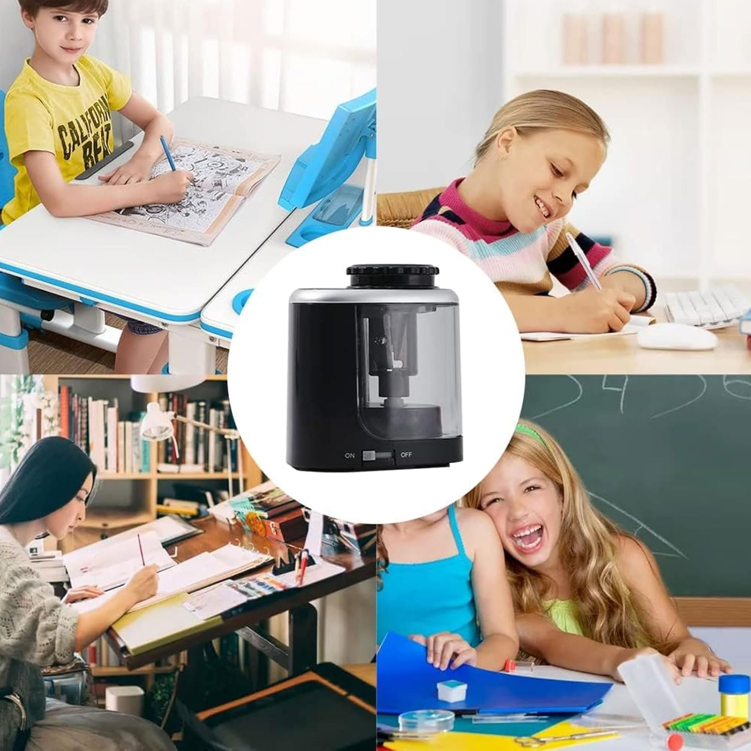 Annuoyi Electric Pencil Sharpener,Pencil Sharpener with Durable Blade to Fast Sharpen, Battery Operated Automatic Sharpener for No.2/Colored Pencils(6-8Mm), School/Classroom/Office/Home