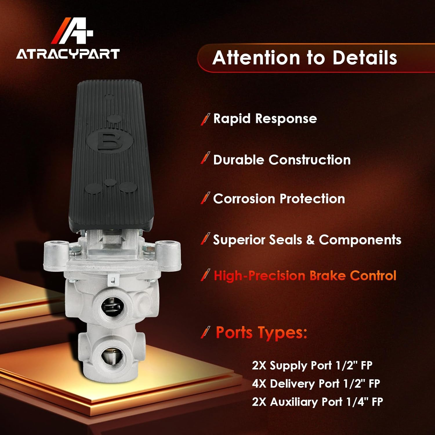 E-3 Single Circuit Foot Brake Control Valve with Treadle Assembly, Automotive Replacement Parts, Compatible with 277863, 034038, KN22100 Bendix Haldex, Trucks & Trailers