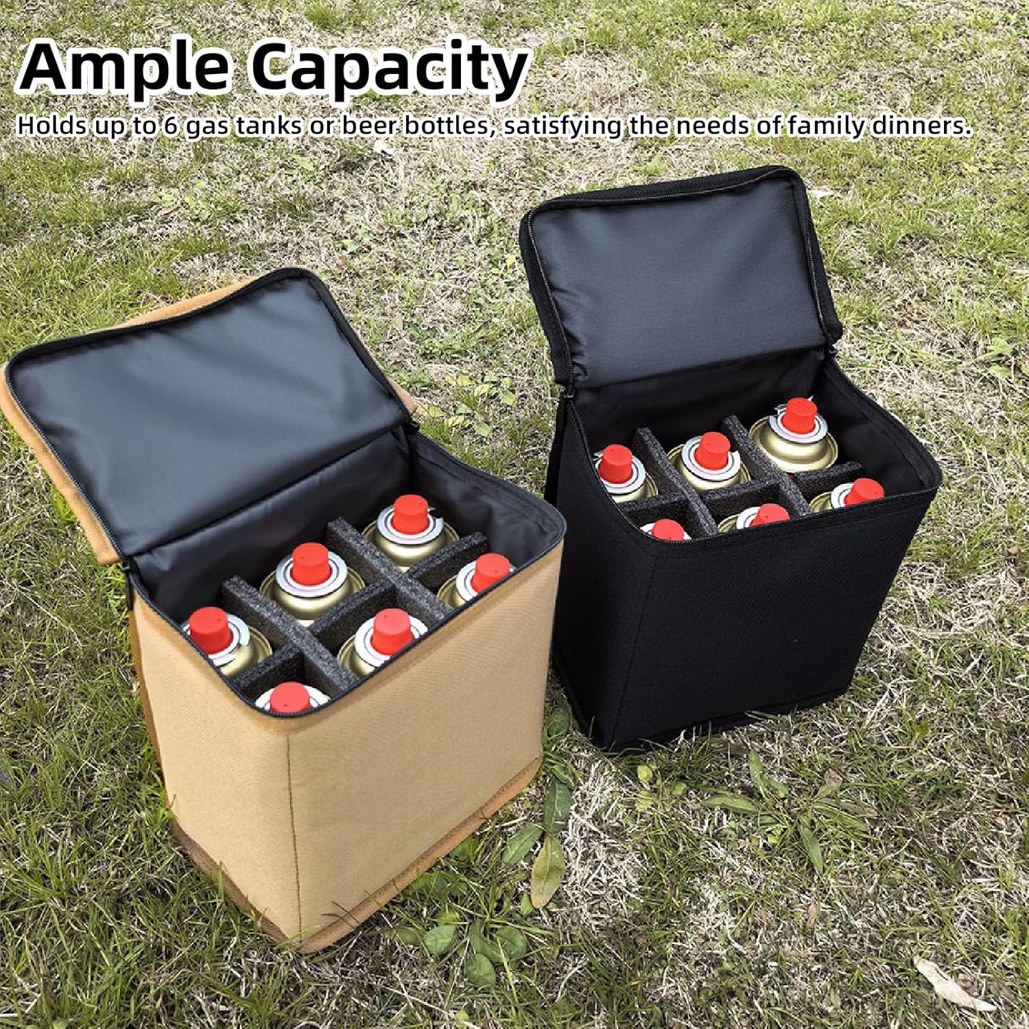 Butane Fuel Canister Cover, anti Collision ​Fuel ​Cylinder Storage Bag for Beer Bottles Camping Lanterns - Khaki image number 4