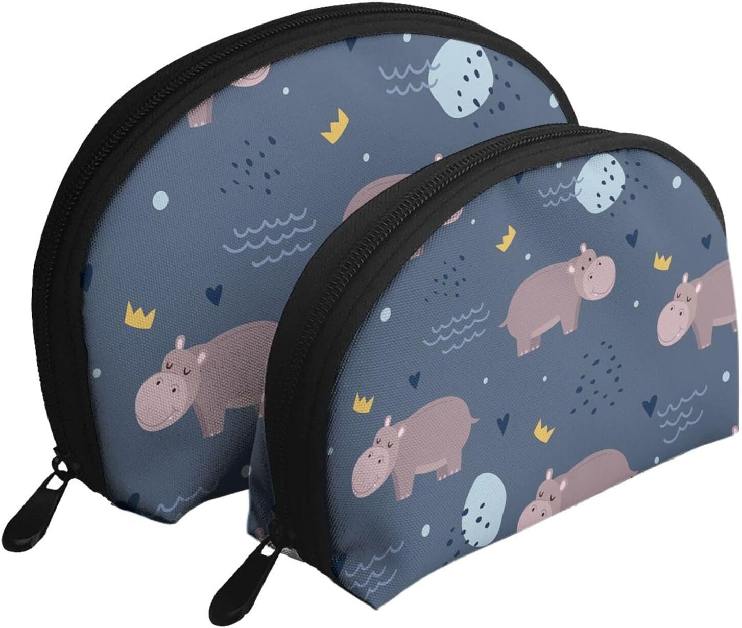 Cozimangoe Coin Pouch Makeup Bags Set, 2 Piece Shell Shape Cosmetic Bag with Pockets for Daily Travel Handbag Lipstick Keys Toiletry, Personalized Hippo Animal image number 5