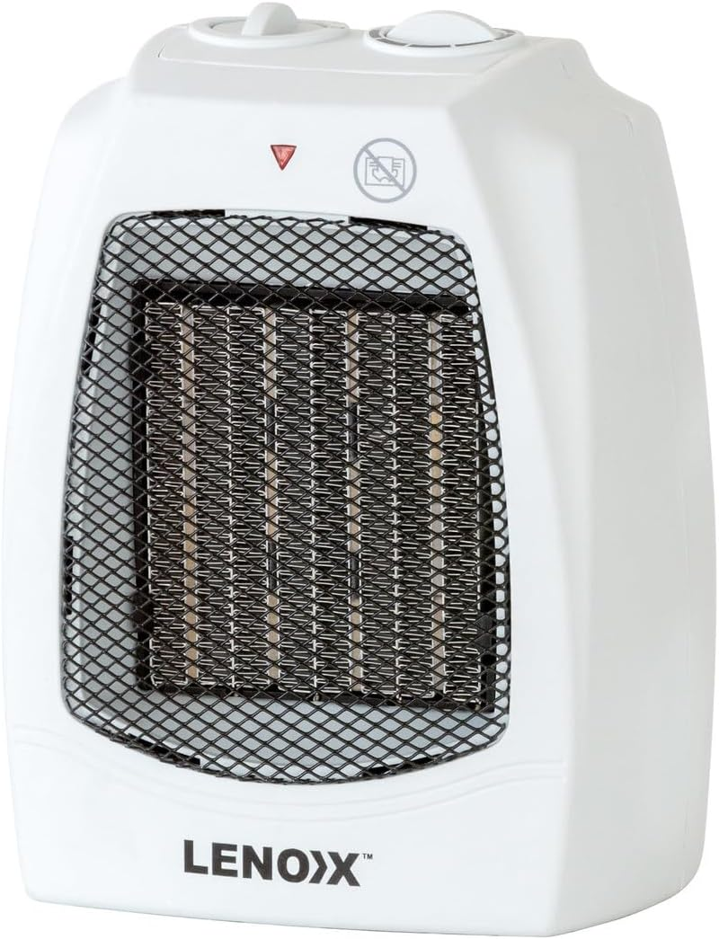 Lenoxx 1500W Ceramic Heater: Stay Warm with 2 Heat Settings, Adjustable Thermostat, Overheat Protection, Built-In Carry Handle, Household Essentials - White image number 3
