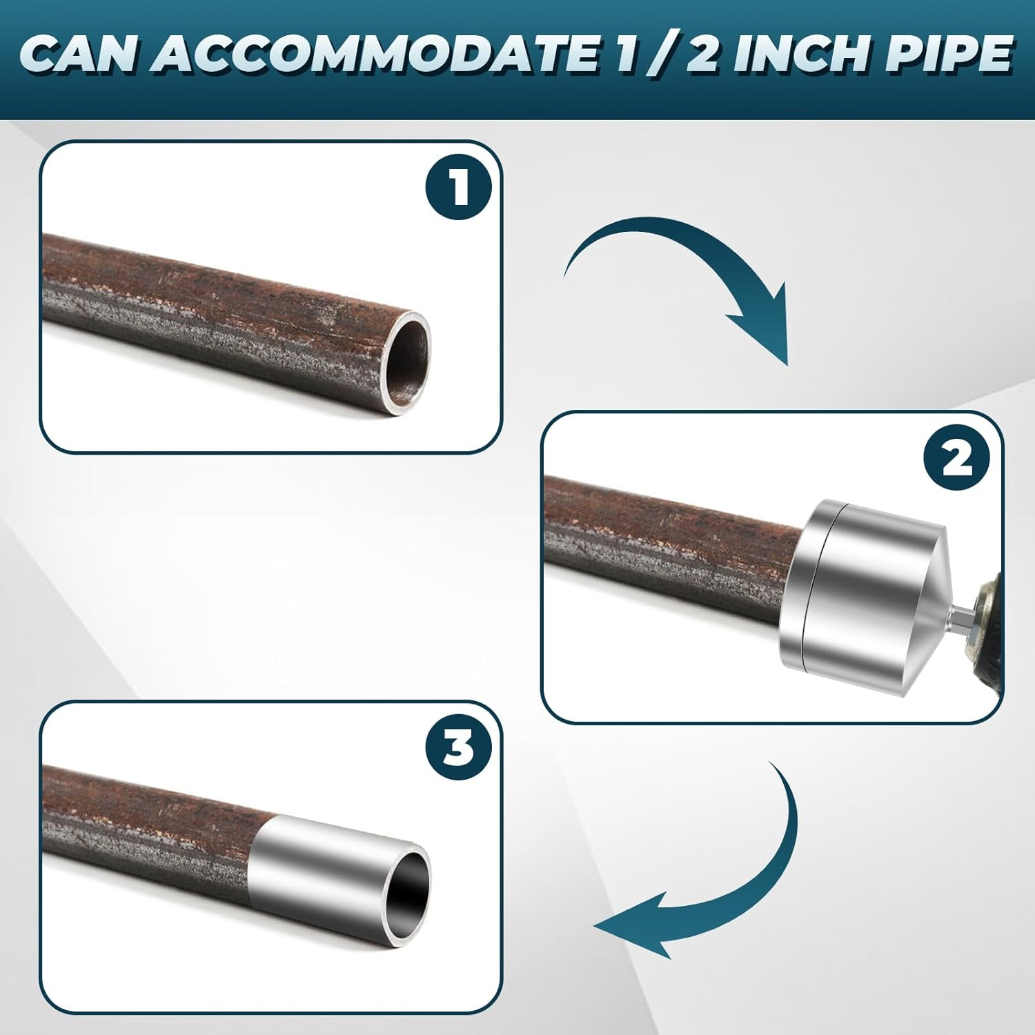 2Pcs Metal Copper Pipe Cleaner, 1/2" & 3/4" Copper Tube Cleaning Brush for Power Drill, Reusable Pipe Cleaner Brush with Replaceable Brushes, Copper Pipe Cleaning Tool for Electric Drill image number 3