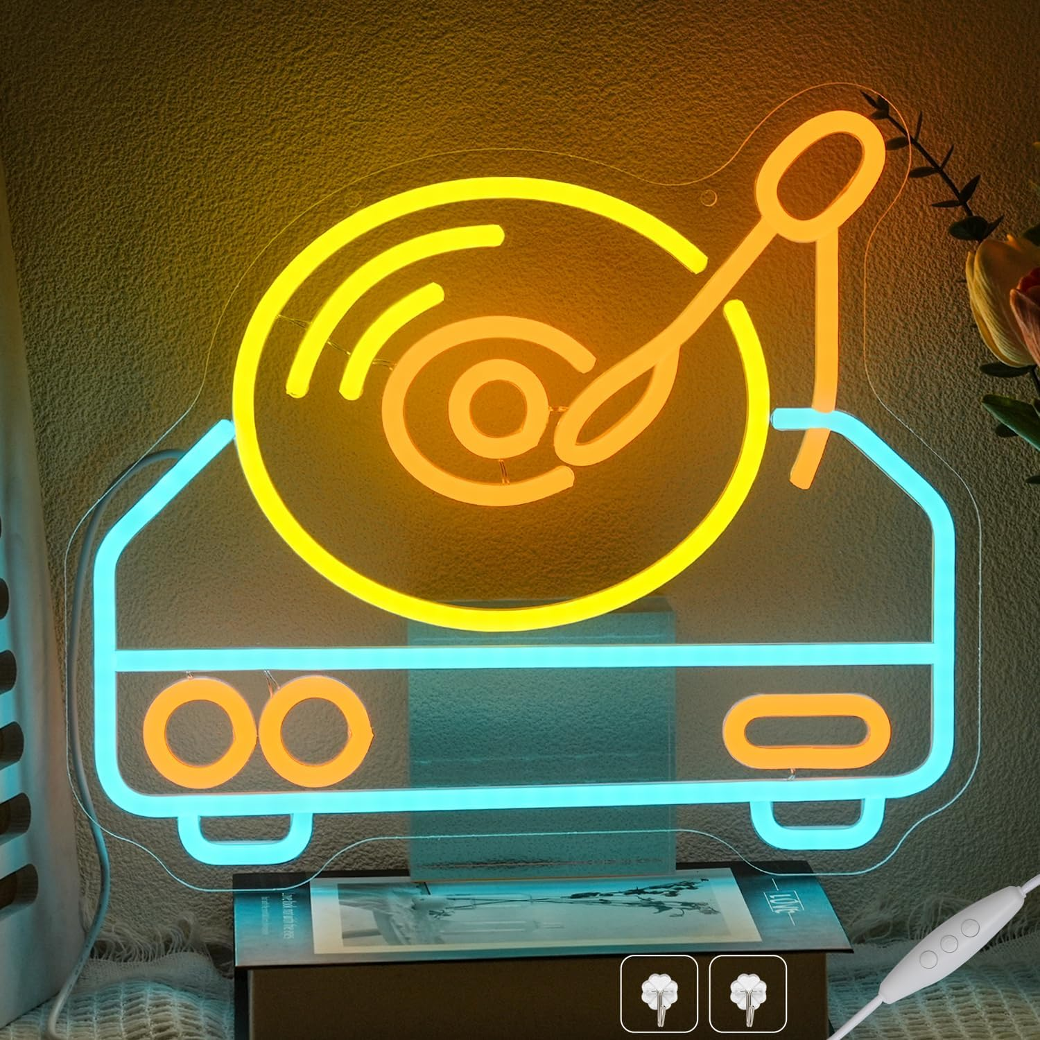 LMSIGNLY Music Plate Neon Sign for Wall Decoration Music Neon Light Vintage Record Player LED Neon Signs Dimmable Colourful Music LED Light up Sign for Bar Party Concert Christmas Wall Art image number 6