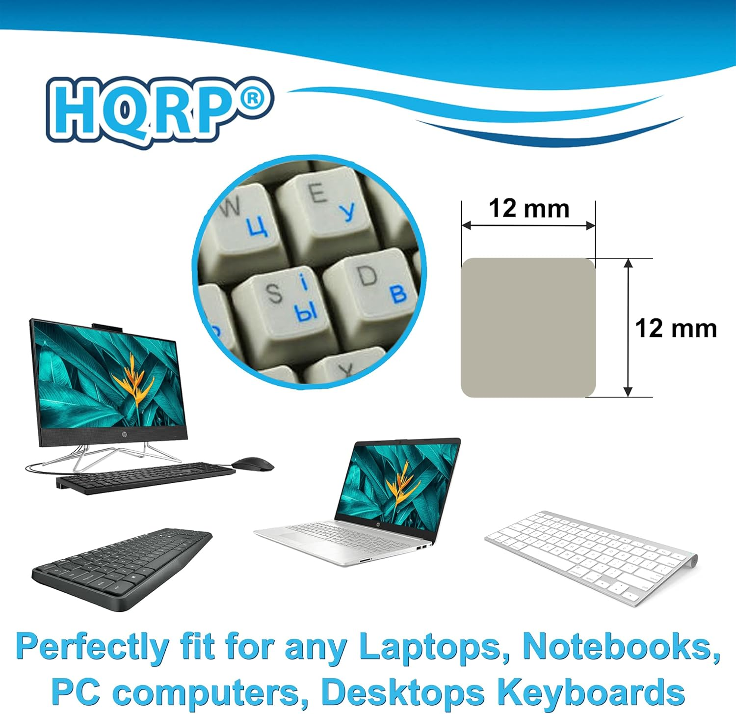 HQRP NEW Cyrillic Alphabet Russian/Ukrainian Laminated Keyboard Stickers on Transparent Background with White Lettering for All Pc/Desktops/Laptops/Notebooks/Computers - Blue image number 5