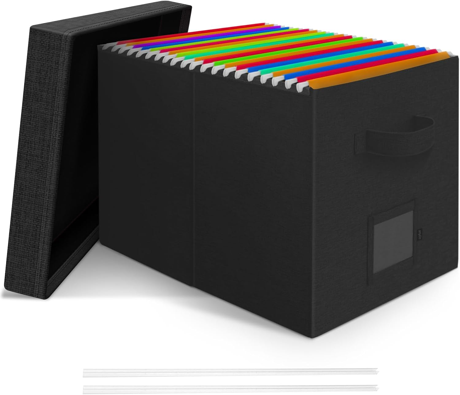 File Organizer Box with Lid, Onylin Document Storage Organizer with Handle, Collapsible Hanging Document Filling Box for Letter/Legal File Folder - 15 X 12.6 X 11 Inch (1 Pack, Black)