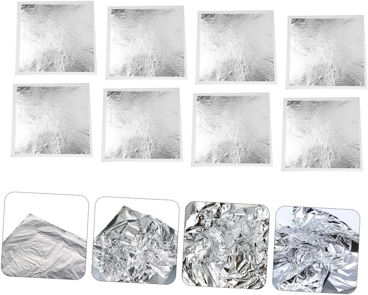 Jojofuny 200Pcs Silver Foil Leaves for Art Crafts Gilding Foil Decorations Square Design image number 3