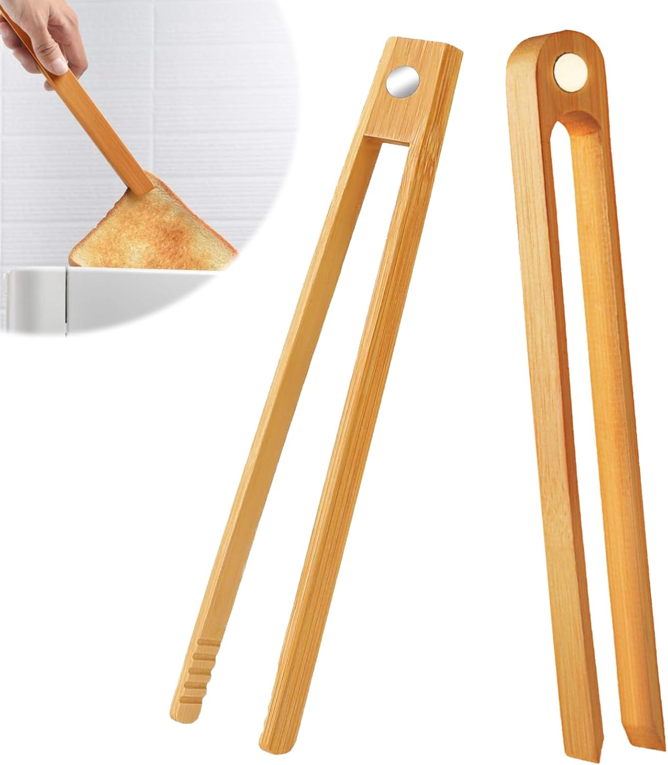 Zalizr 2 Pcs Bamboo Toast Tongs with Magnet, 21 CM Natural Bamboo Tongs for Toaster, Space-Saving Modern Kitchen Utensil, Heat Resistant Magnetic Kitchen Accessory for Cooking image number 1