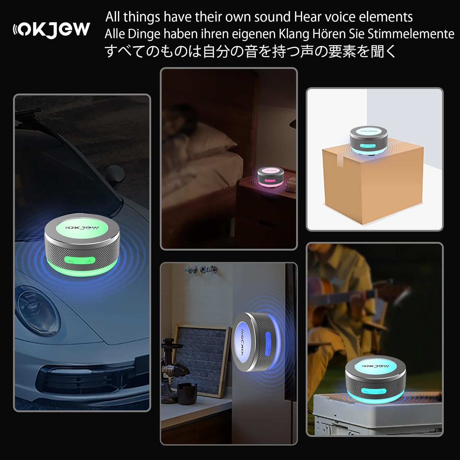 Okjew Bone Conduction Speaker Bluetooth Vibrating Speakers with Colorful LED Lights Portable Surface-Adsorption Speakers for Unique Sound Effects Ideal for Home, Outdoor and Party Use (Blue) - Pink image number 2