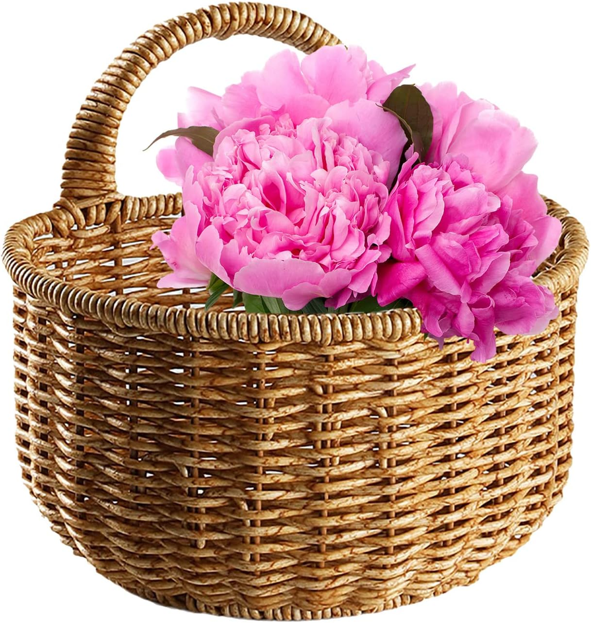 JMEDIC Wall Hangings Wicker Basket, Hanging Small Woven Storage Basket with Handle, Shelf Basket Organizer for Flower Plants