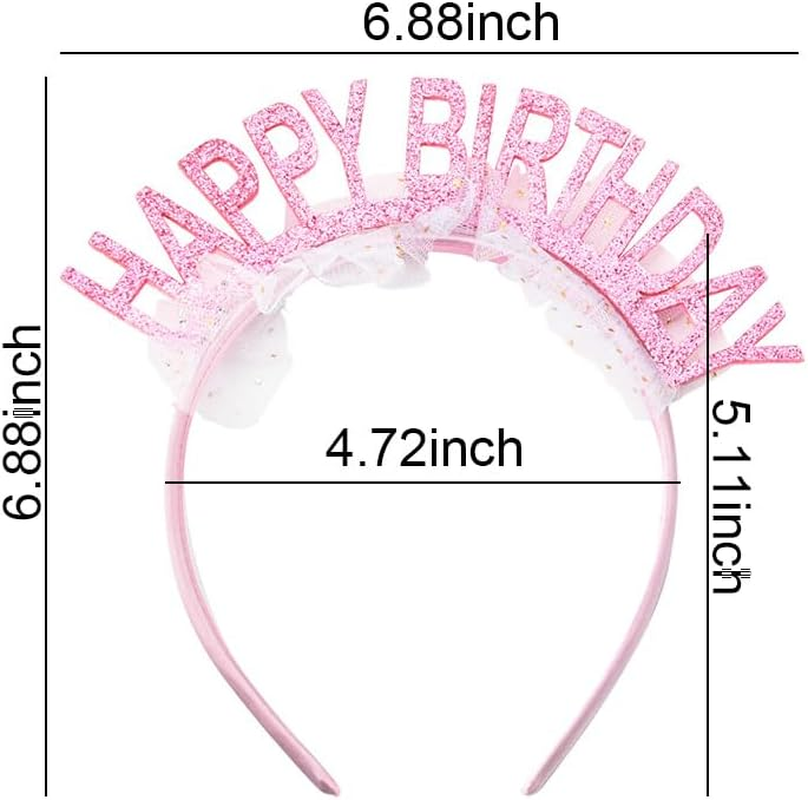 Happy Birthday Crown Headband Birthday Tiara Birthday Party Headbands for Women Girls Happy Birthday Headband Hair Band Birthday Crowns Hair Accessories for Women Birthday Presents for Daughter Sister - Pink image number 6