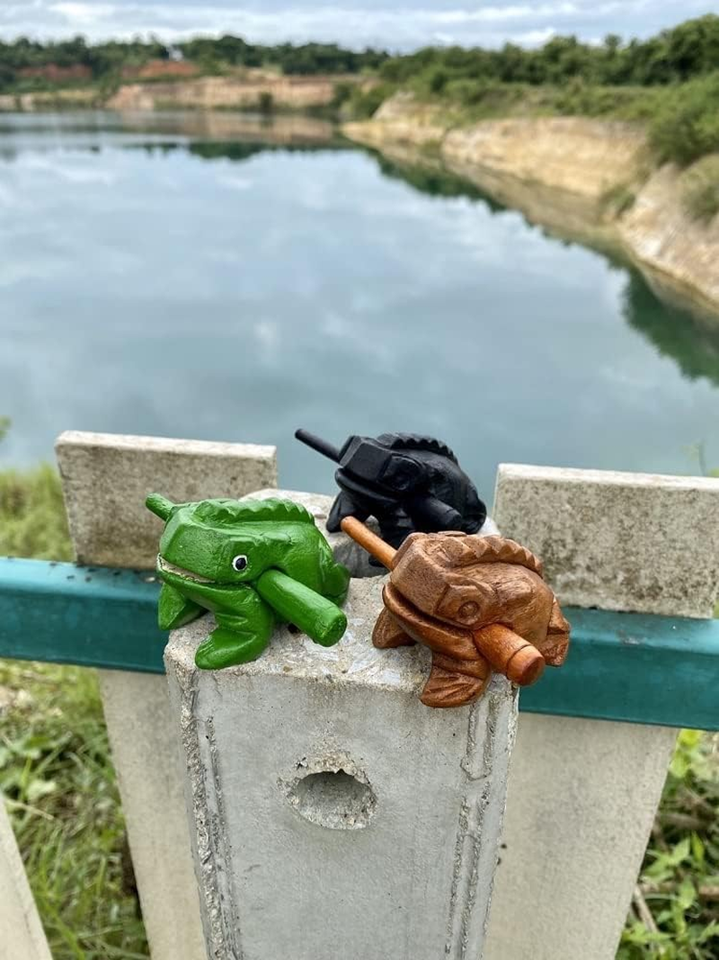 Percussion Instruments Wooden Frog 3 Pieces Set of 2 Inch Small Wood Carving Black Frog Musical Instrument, Products from Thailand, Wooden Frog Musical Instrument. image number 4