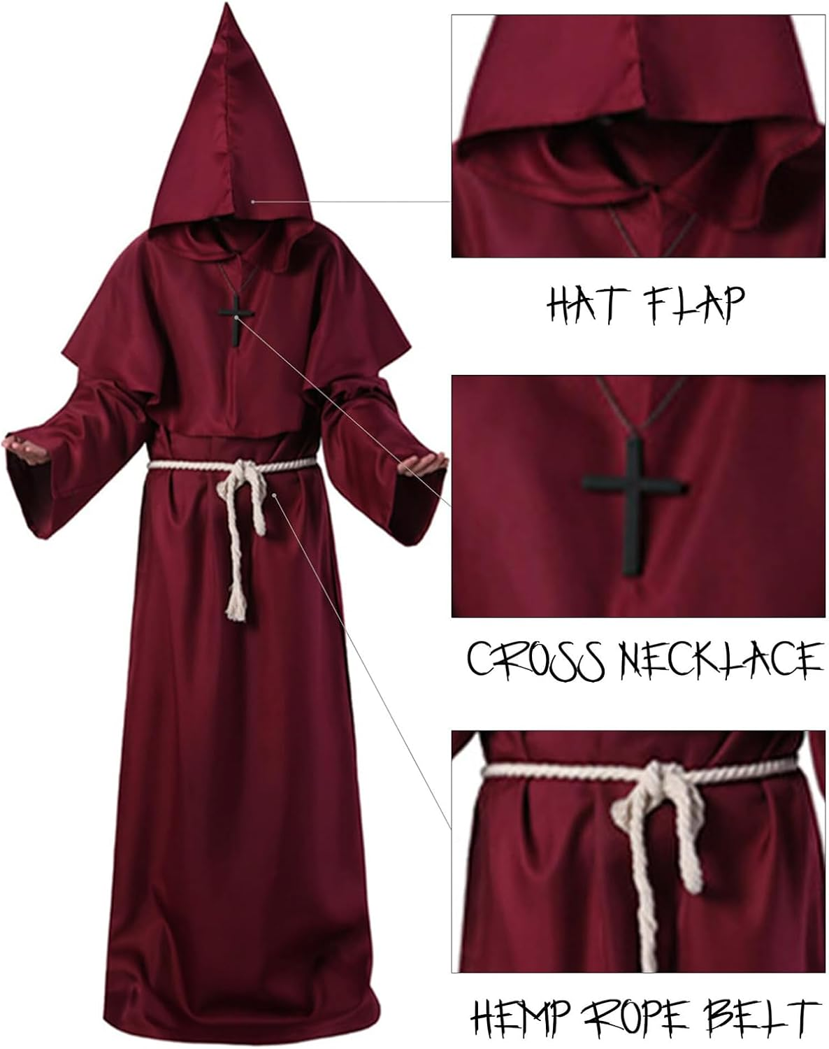 Moosth Medieval Costume Halloween Costumes Men Witch Hooded Cloak Vampire Cape with Hood Wizard Costume Adult Costume