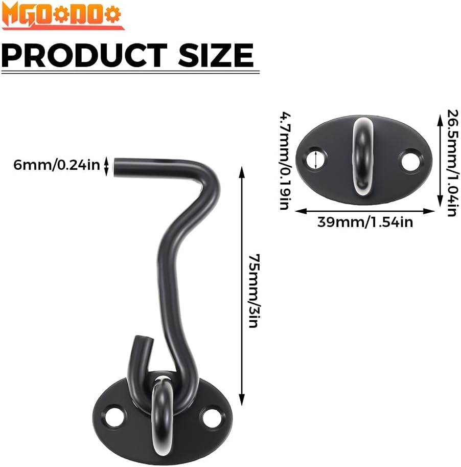 Black 3Ins Cabin Hooks and Eye Latch Lock for Patio Doors Shed Gate 75Mm Catch Silent Holder Stainless Steel 2Pcs