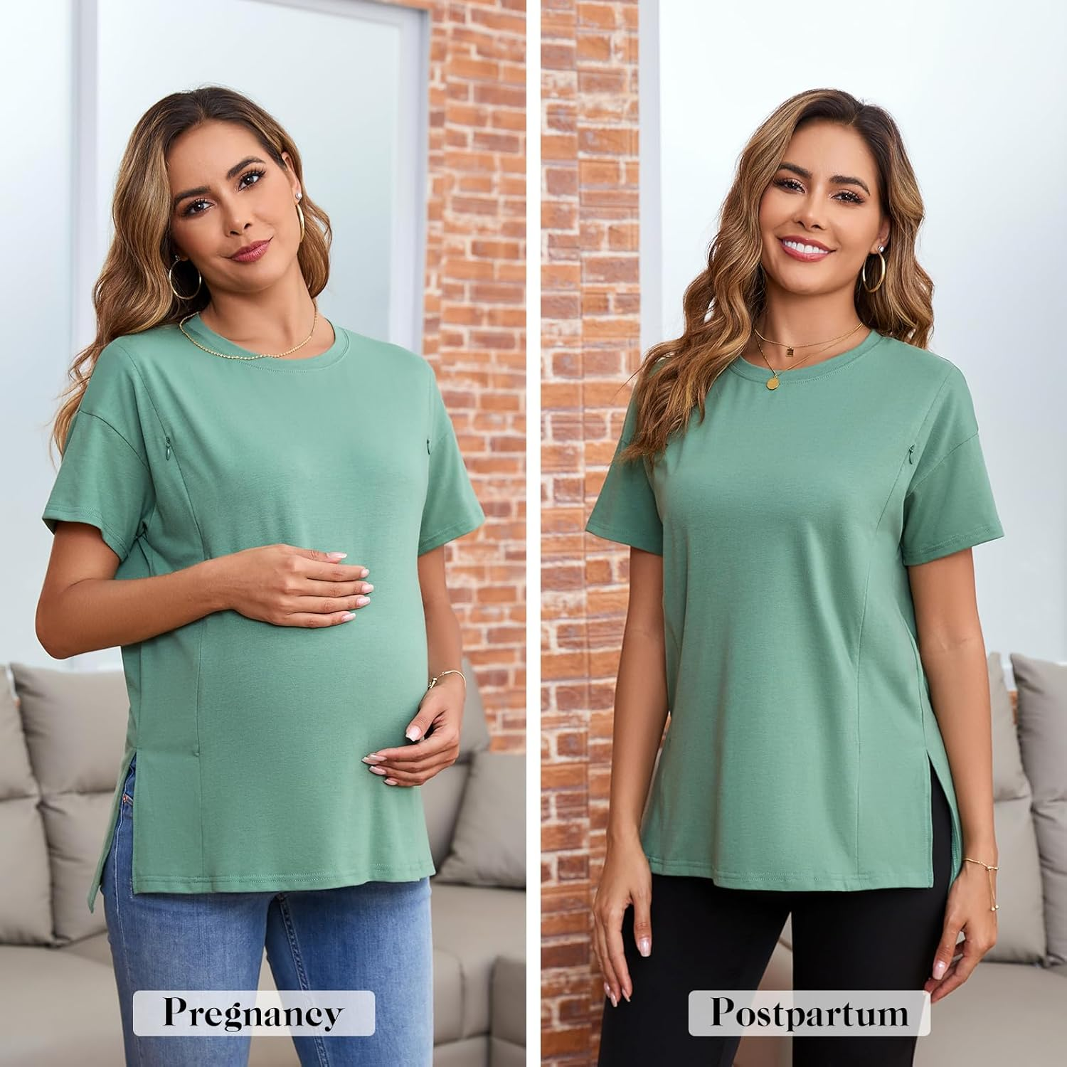 Ecavus Women'S Oversized Nursing Shirts for Breastfeeding with Hidden Zipper Short Sleeves Side Splits Maternity Tops