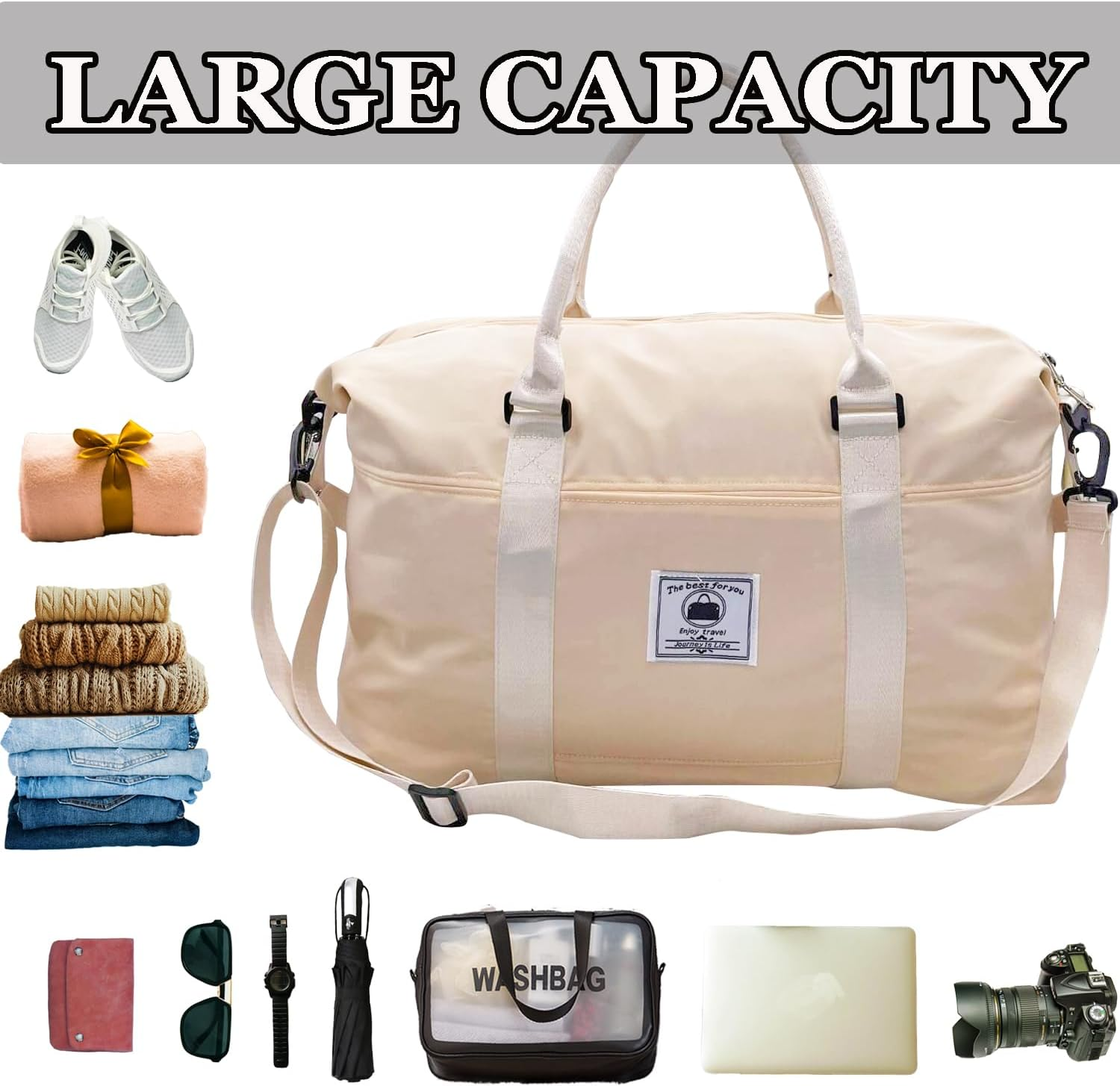 Travel Duffle Bag, Waterproof Sport Tote Gym Bag for Women Men, Overnight Weekender Carry on Bag with Wet Pocket, Beige, Fashion - Coral Red image number 4