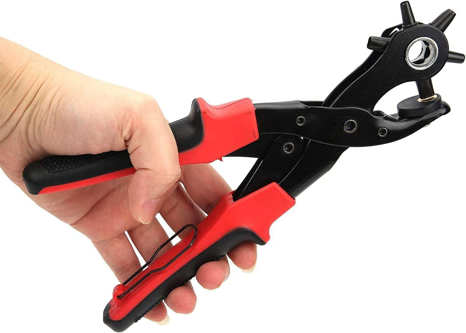 Leather Hole Punch Tool Set - Super Heavy Duty Rotary Puncher - Multi Hole Sizes Maker Tool, for Belts,Watch Bands, Traps,Dog Collars,Saddles,Shoes,Fabric,Diy Home or Craft Projects (Black&Red) image number 3