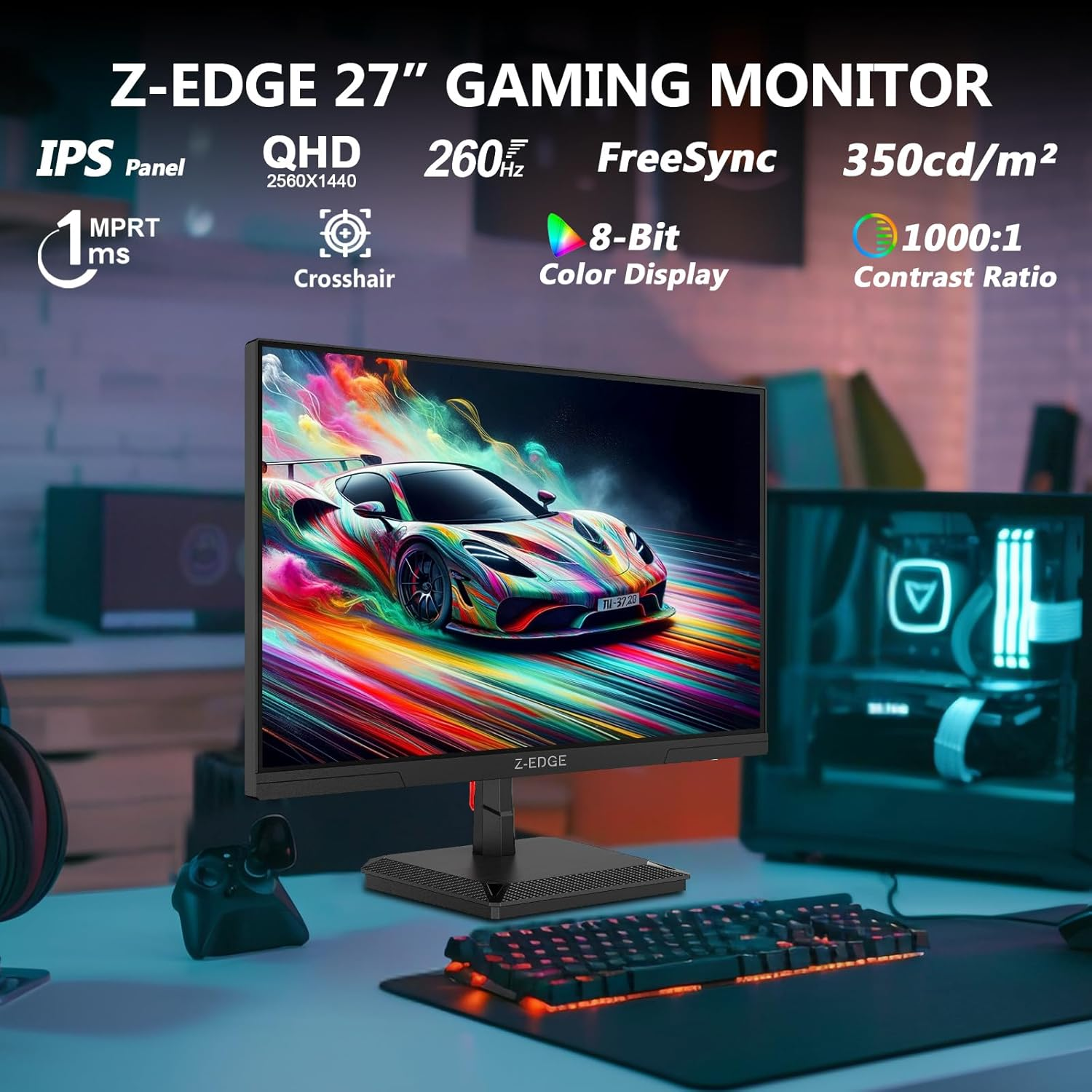 Z-Edge 27 Inch IPS Gaming Monitor 2K, 260Hz (DP1.4&times;2), QHD Computer Monitor 2560X1440, 1Ms MPRT, 144Hz (HDMI2.0&times;2), Freesync, VESA 100 * 100Mm, Tilt Adjustable (DP Cable Included) image number 1