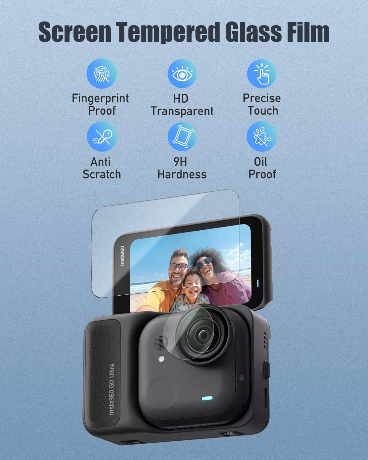 YAJOJO [2+2 Pack] Screen Protector for Insta360 Go Ultra, Screen Protector & Lens Protector for Insta360 Go Ultra Action Camera, 9H Hardness Ultra Clear Tempered Glass,Anti-Scratch Anti-Fingerprint image number 5