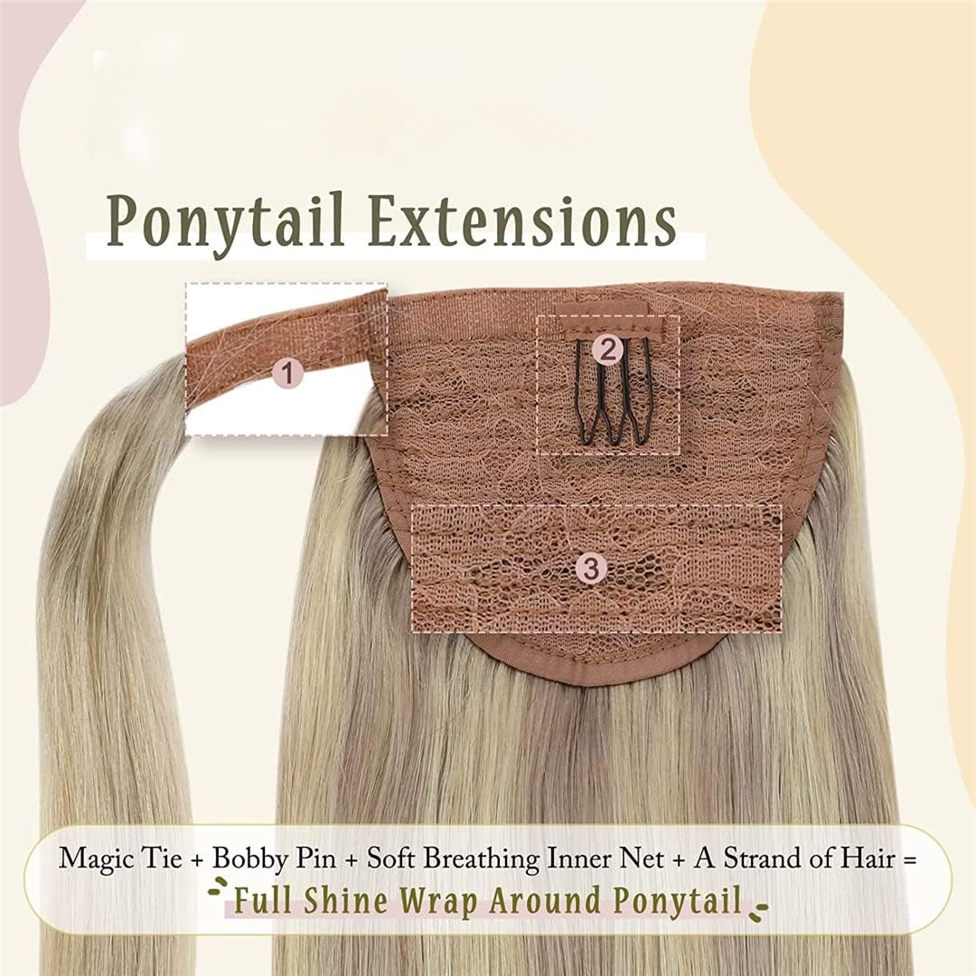 Ponytailtail Extension Highlighted Bleach Blonde Hair Ponytailtail Hair Piece for Women Clip in Ponytailtail Hair Extensions 1B 14 Inches 70G