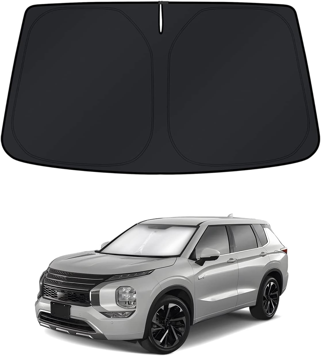 KUST Windshield Sun Shade for Mitsubishi Outlander 2022 2023 2024 Window Shade Sun Visor Cover Foldable Blocks UV Rays Keep Your Car Cooler, Black,Silver image number 5