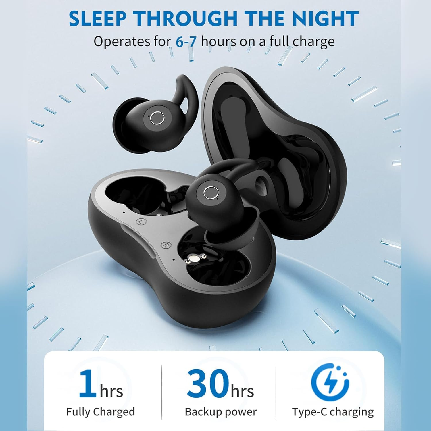 Noora Sleep Earbuds, 2025 New Noorasleep Snooze Pods Pro, Sleep A30, Noozepods Pro - Bluetooth Sleepbuds, for Side Sleepers Working Hiking, Soft and Snug Fit, with Smart Case (Mixc*2) image number 6