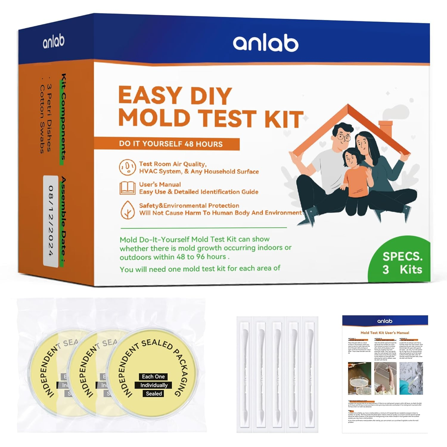 Anlab&trade;Mold Test Kit for Home - Do It Yourself Home Mold Detector | Test HVAC System | Home Surfaces | Indoor Air Quality Testing Kit - Identification Guide Included - Sealed Separately (Items of 6) image number 2